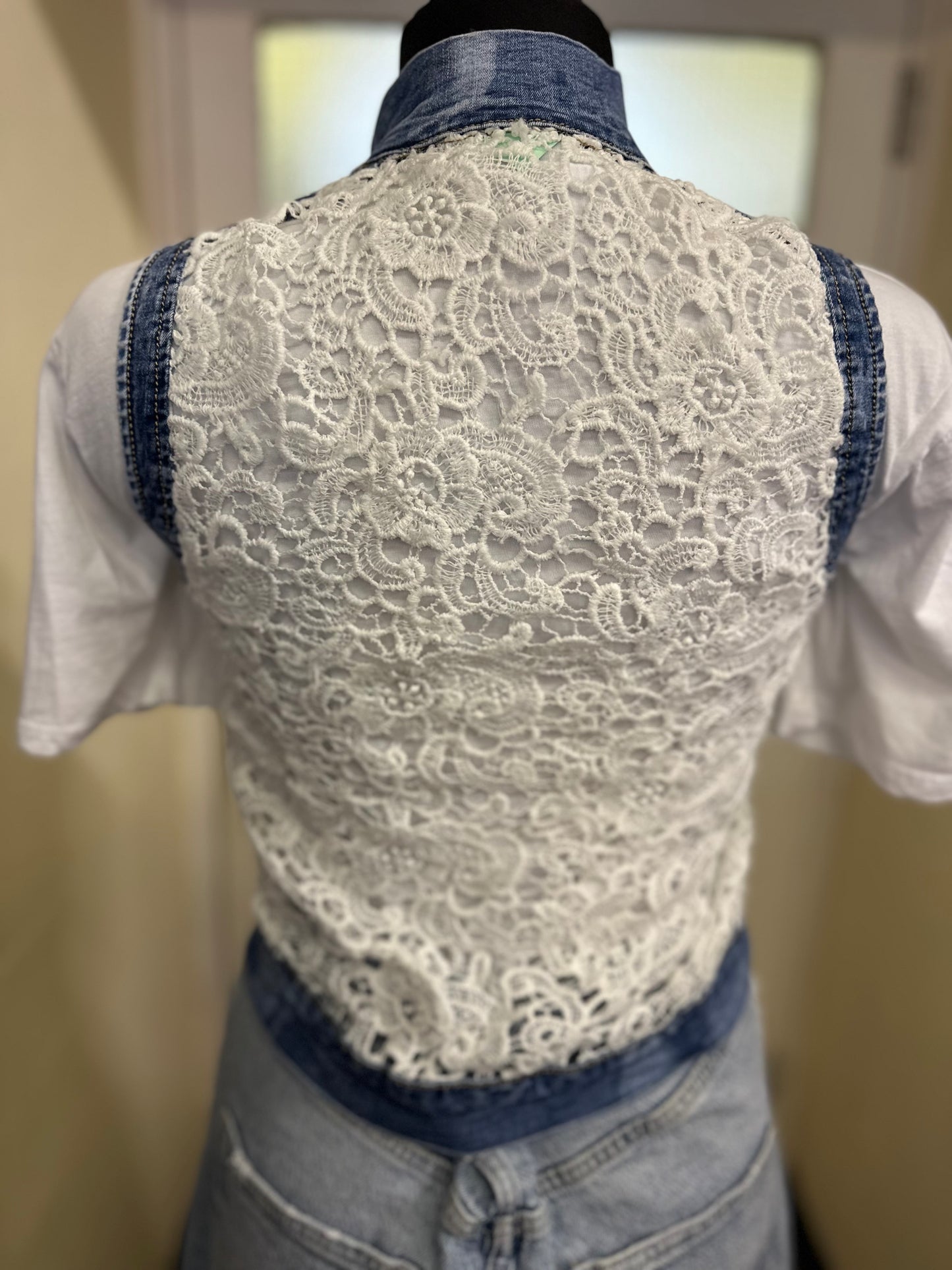 Denim & Crochet Vest Size XS