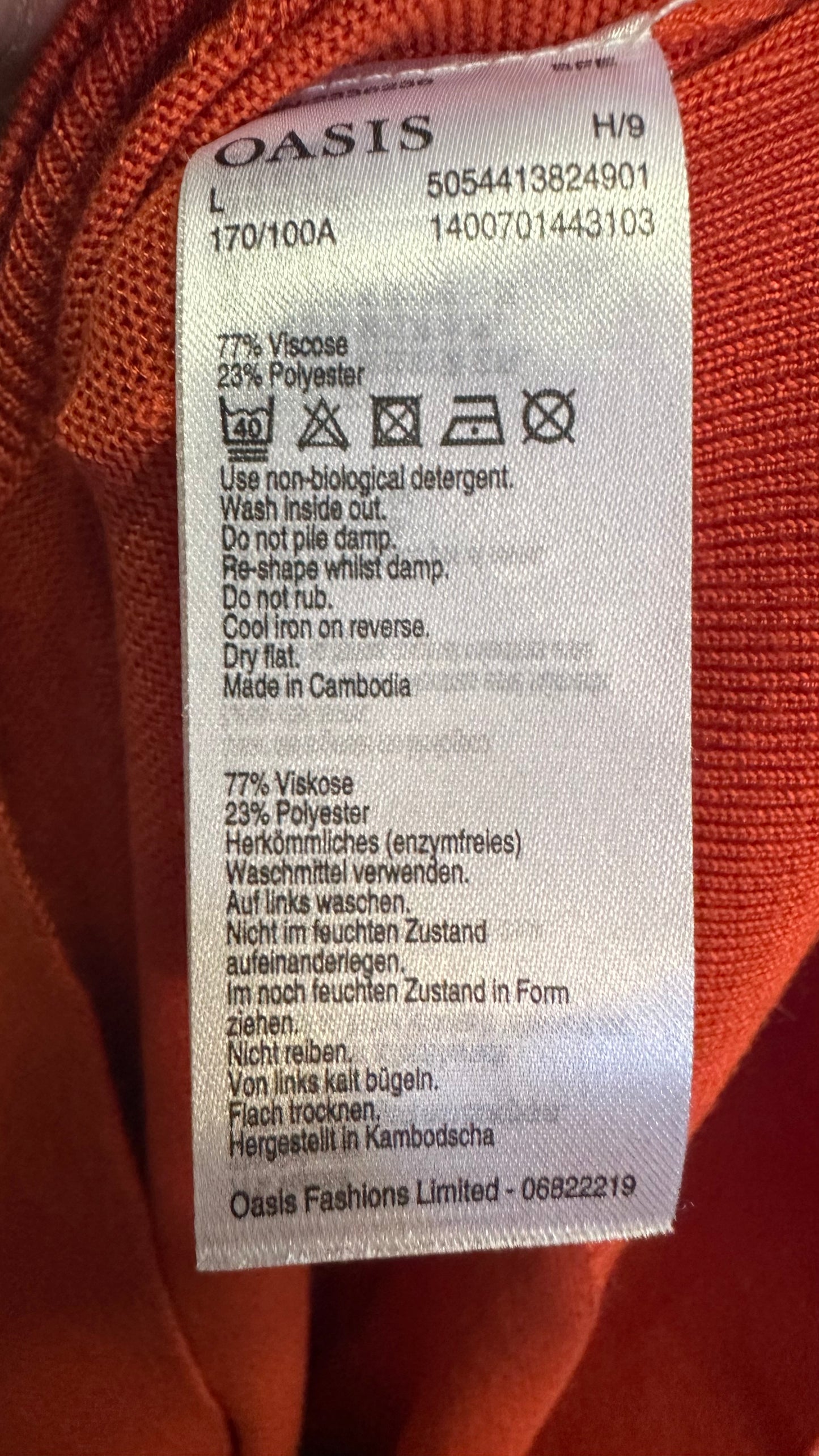Oasis Burnt Orange Turtle Nack Size L