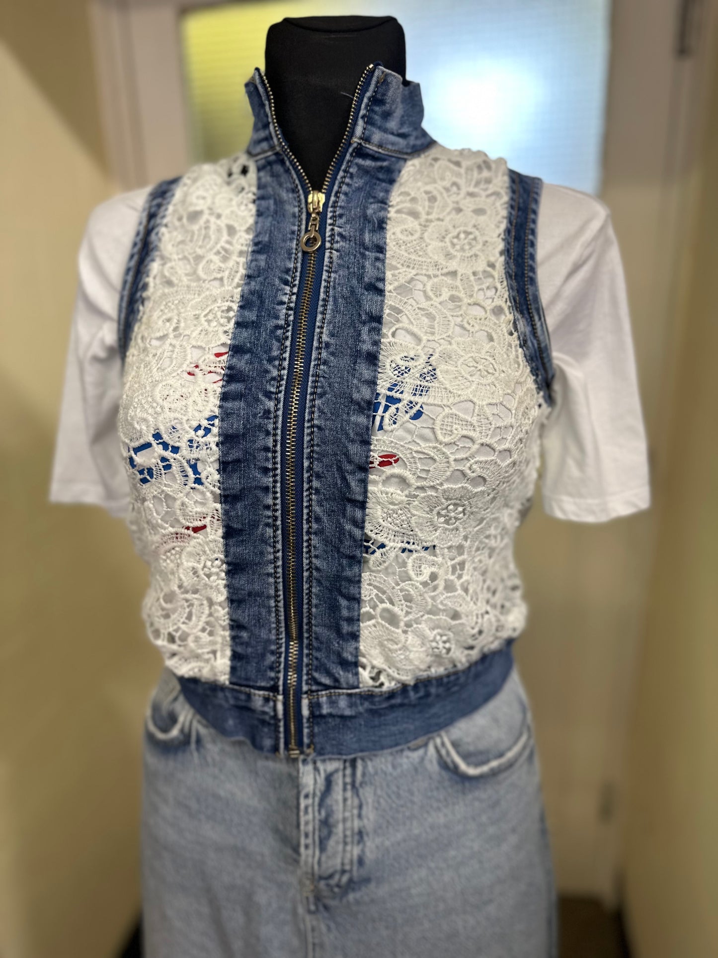 Denim & Crochet Vest Size XS