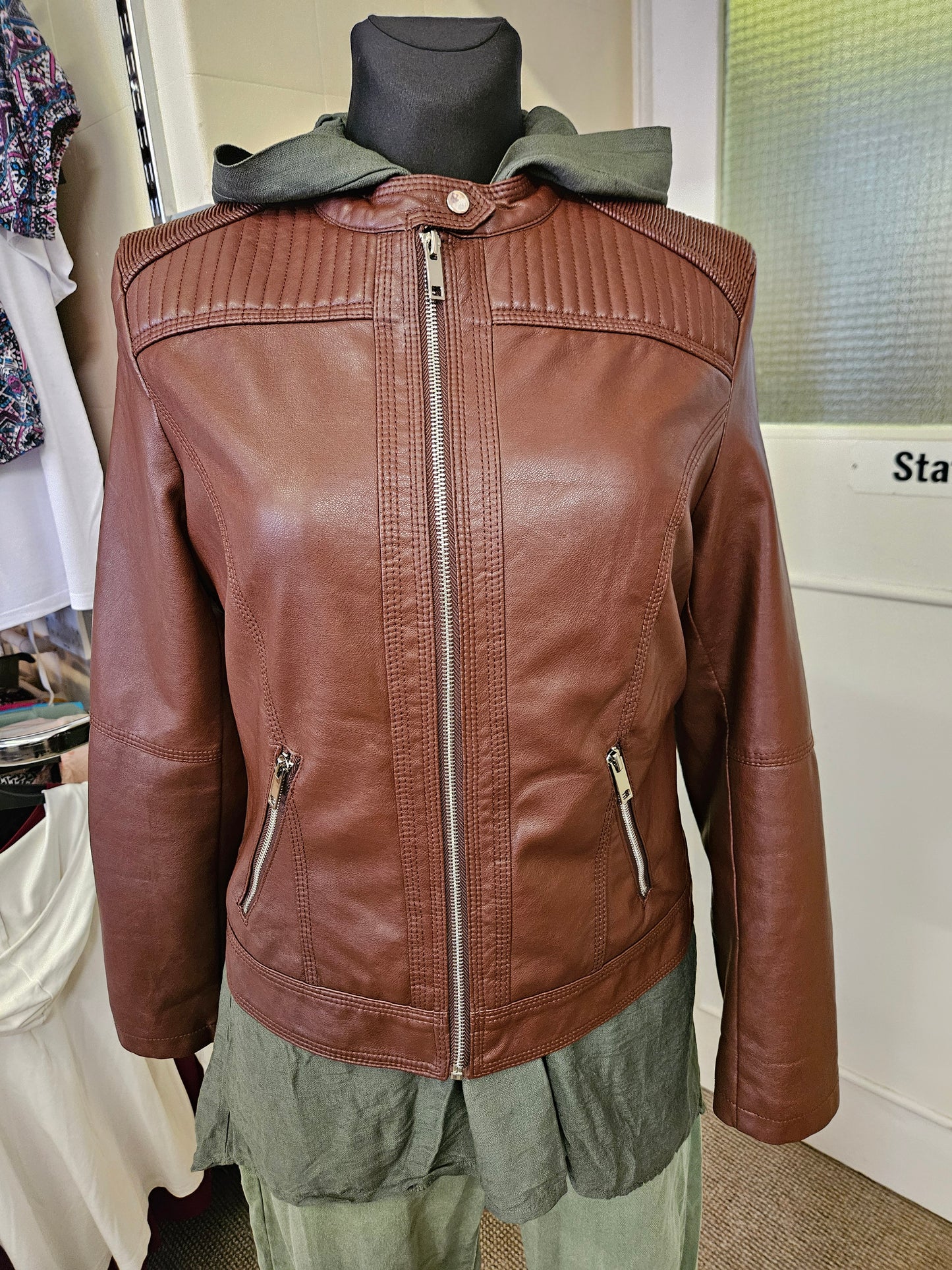 Facinelli, coffee, pu leather jacket, size M/L
