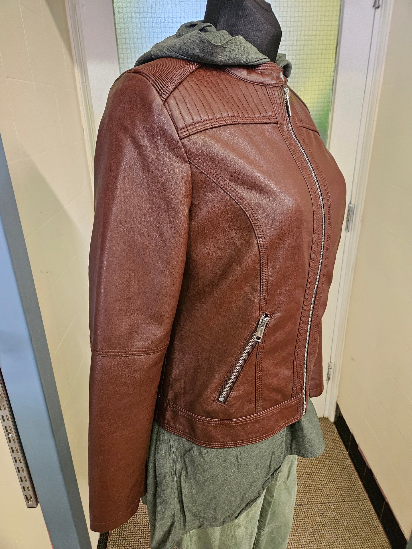 Facinelli, coffee, pu leather jacket, size M/L