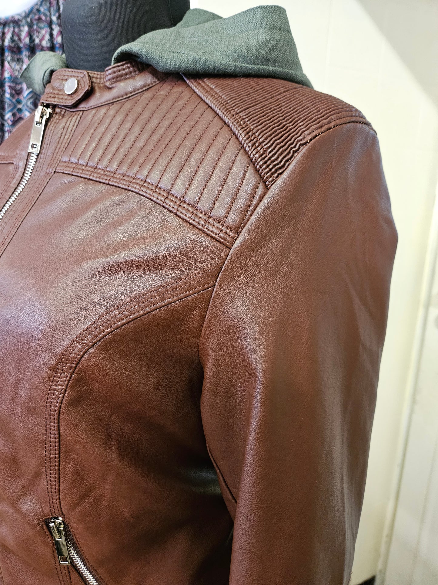 Facinelli, coffee, pu leather jacket, size M/L