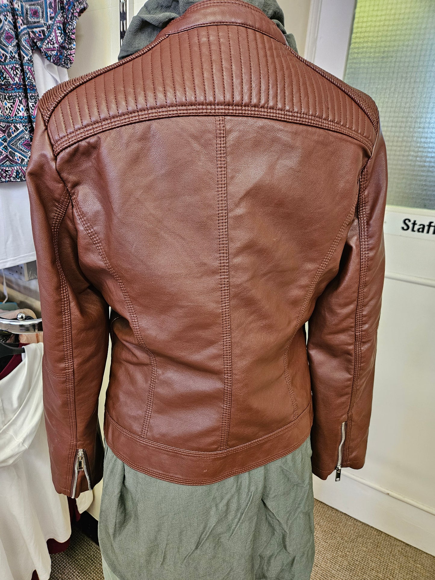 Facinelli, coffee, pu leather jacket, size M/L