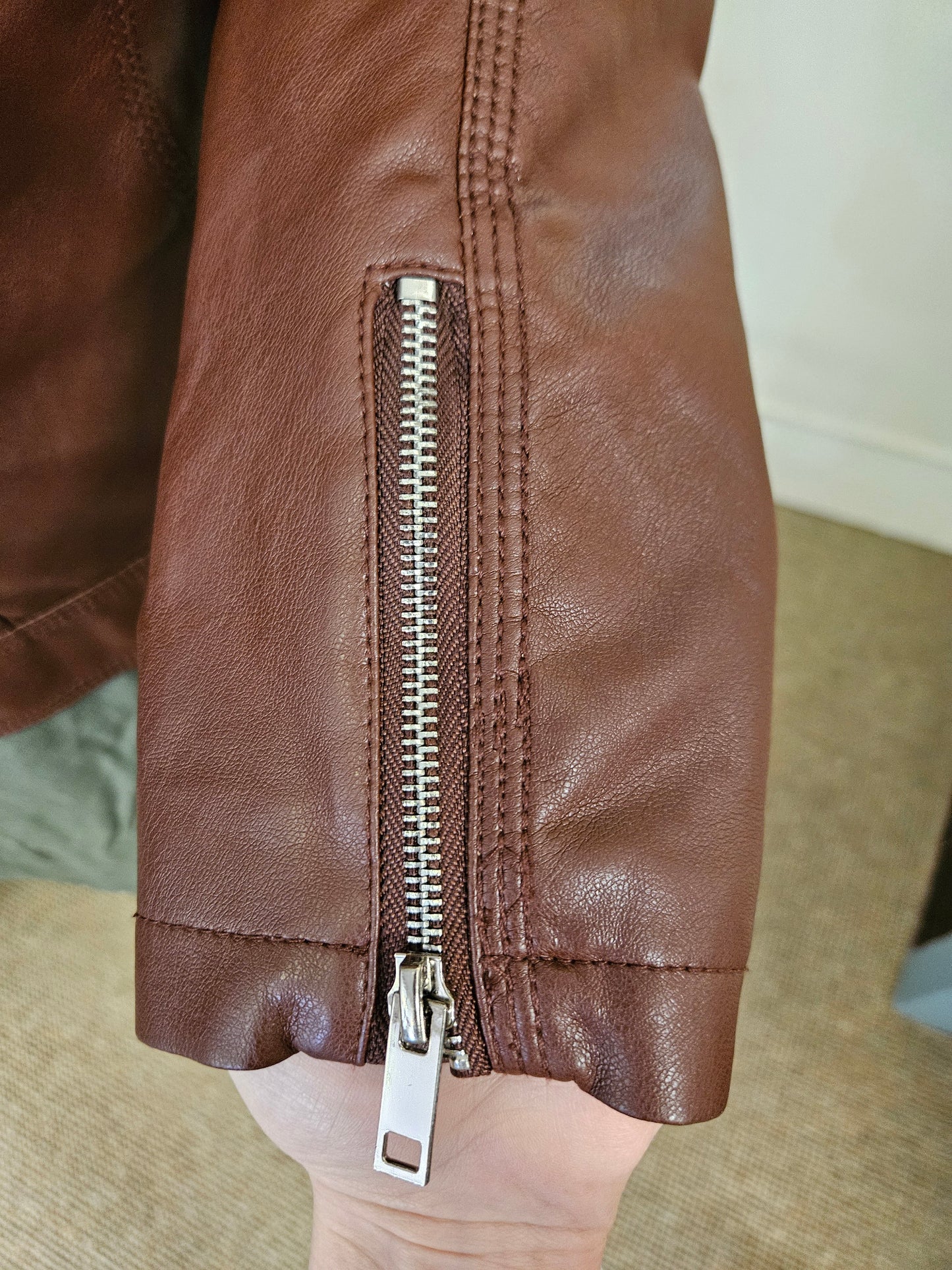 Facinelli, coffee, pu leather jacket, size M/L