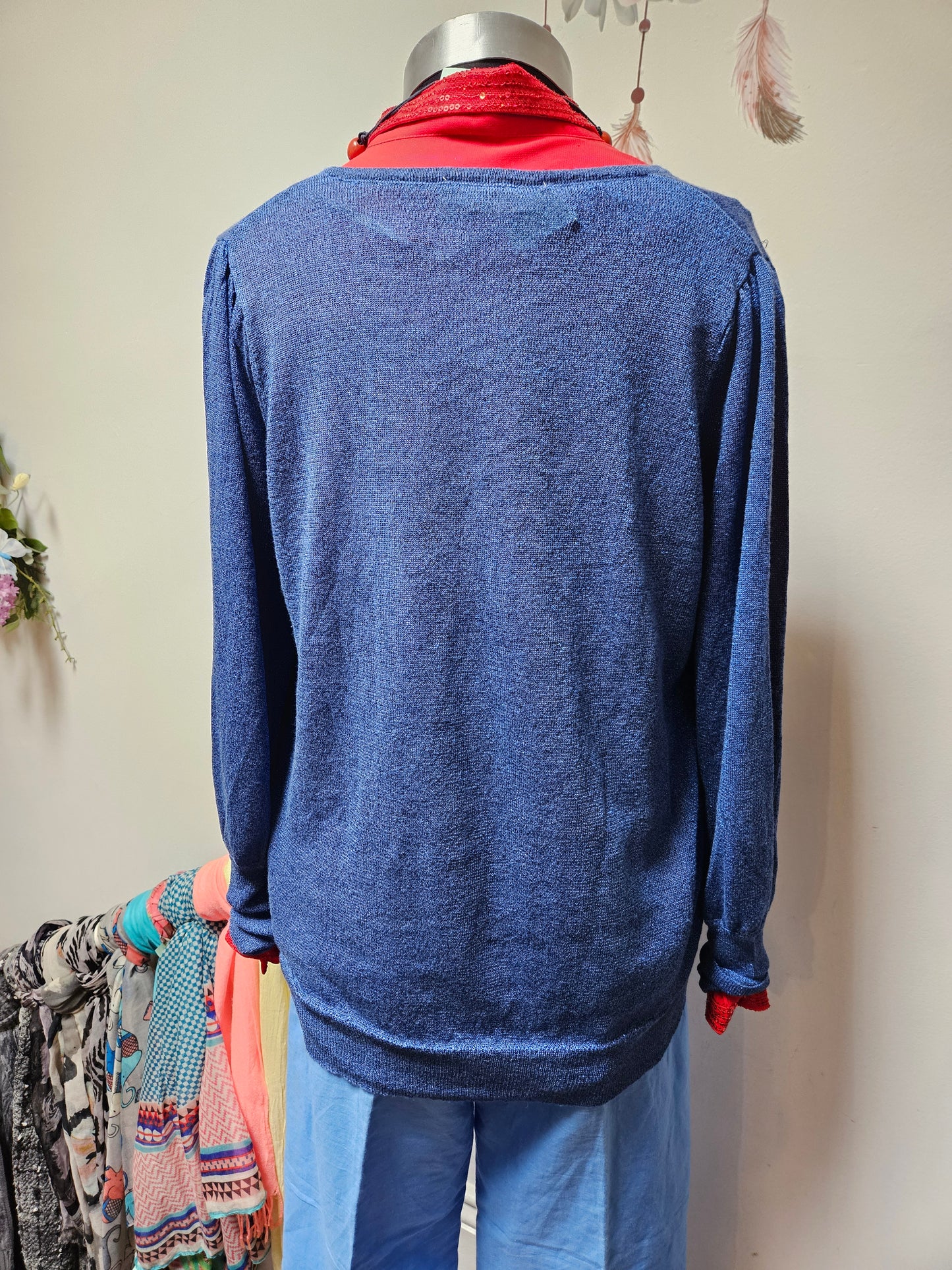 Freequent, blue glittery thread jumper, 75% viscose, size XL (small fitting)