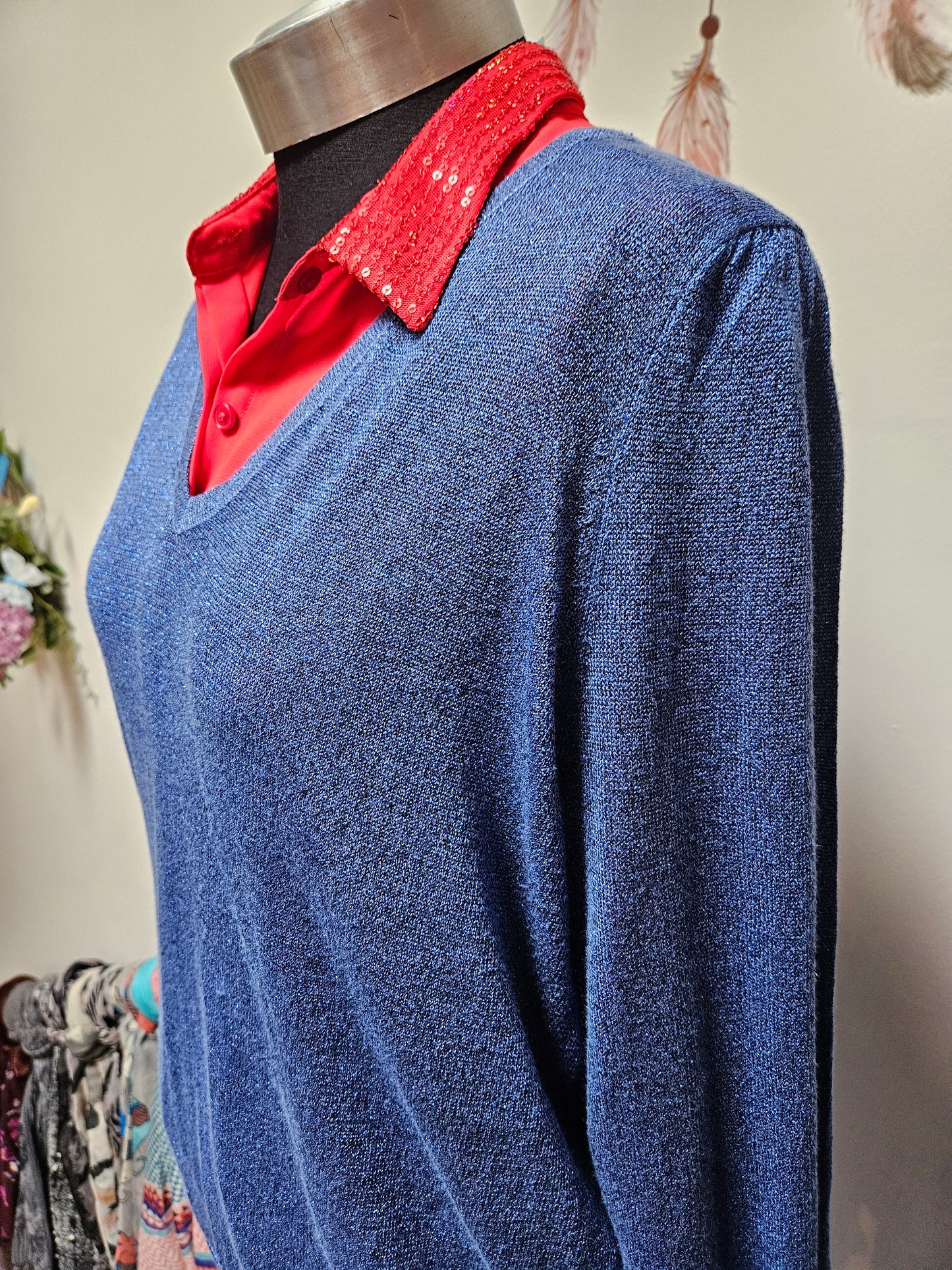 Freequent, blue glittery thread jumper, 75% viscose, size XL (small fitting)