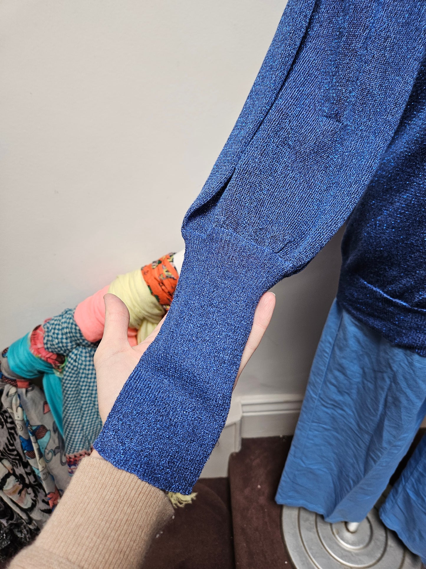 Freequent, blue glittery thread jumper, 75% viscose, size XL (small fitting)