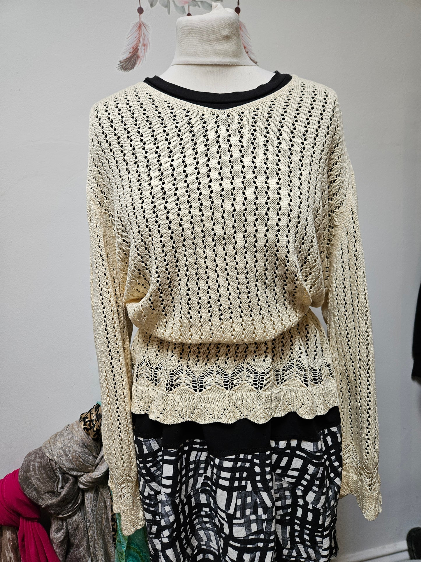 Crochet,cream jumper, size M