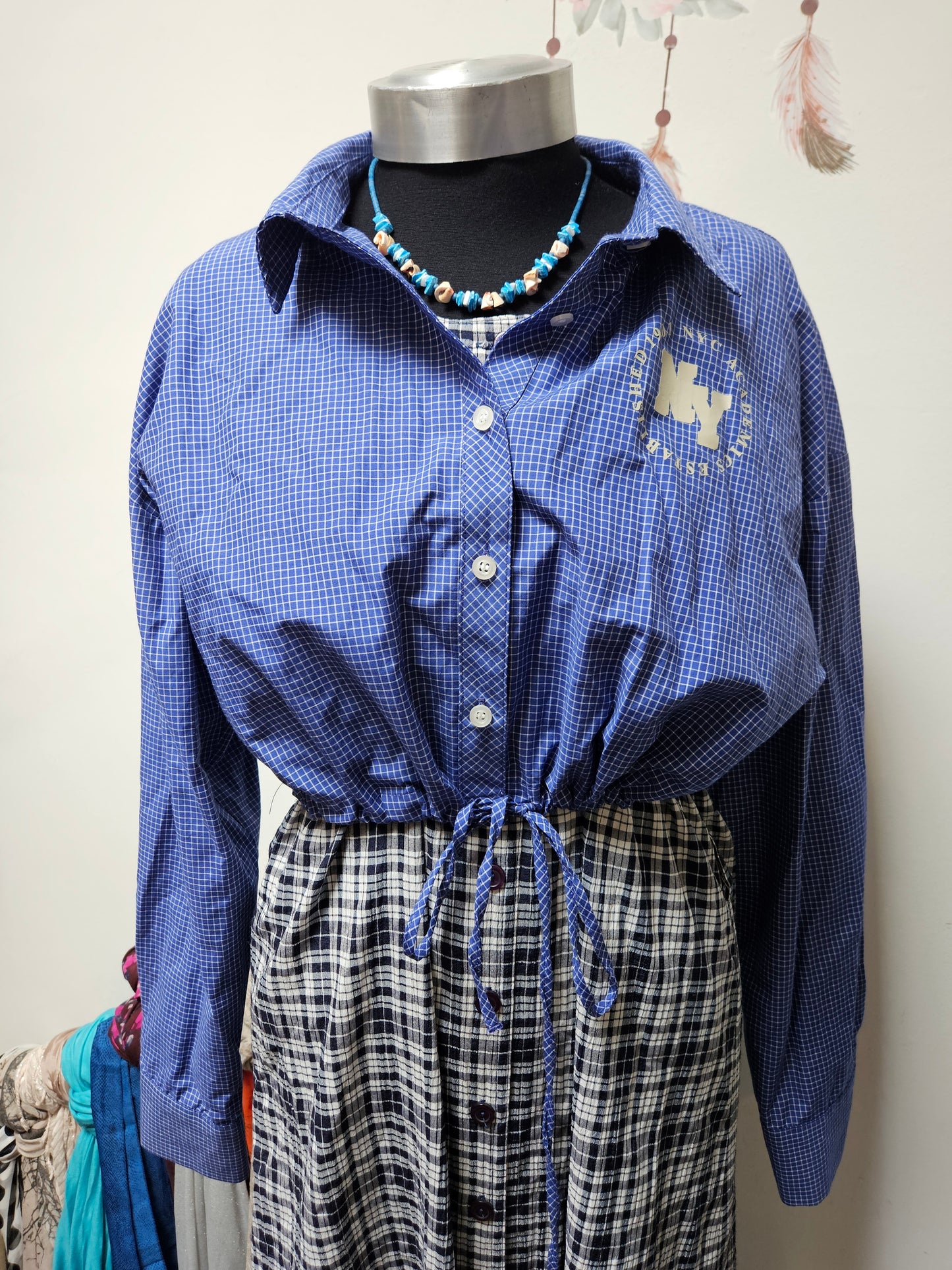 Primark, blue, cropped shirt, size M