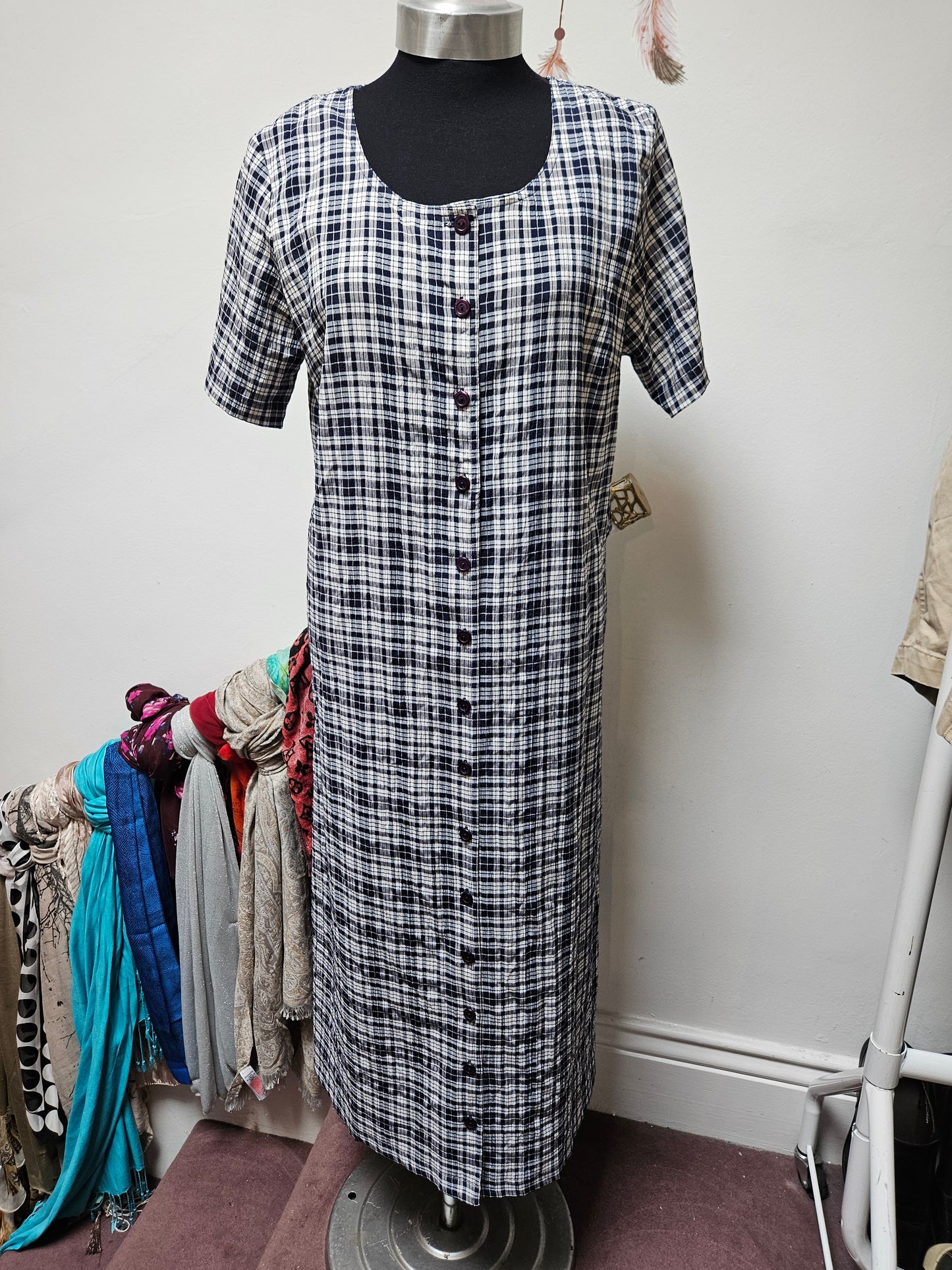 Falez, vintage, check dress with buttons, size L