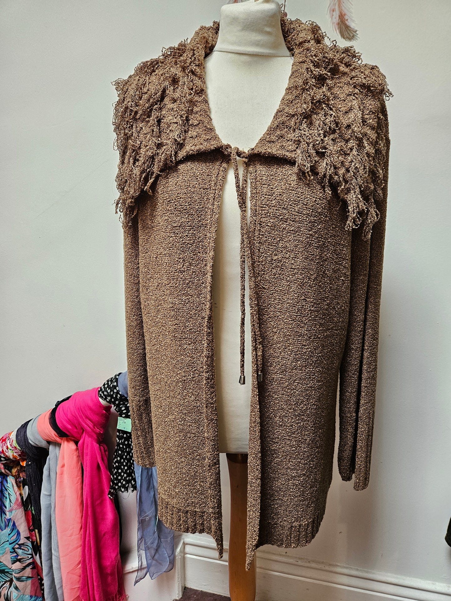 Xsara exclusive knitwear, cardigan with fringe collar size L