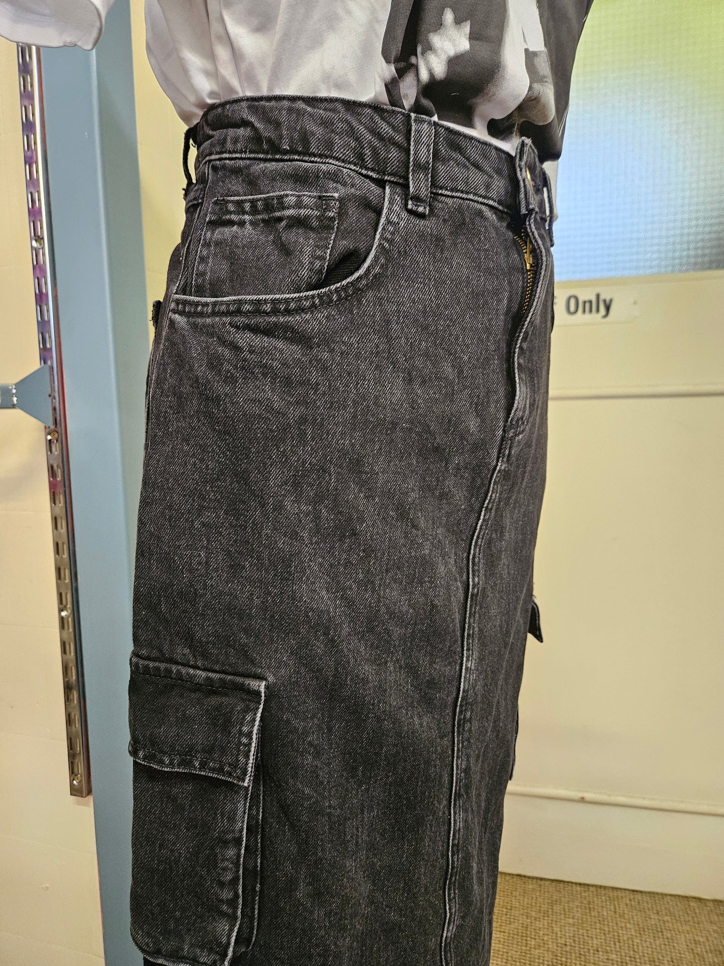 Savida, black denim, cargo skirt, size S