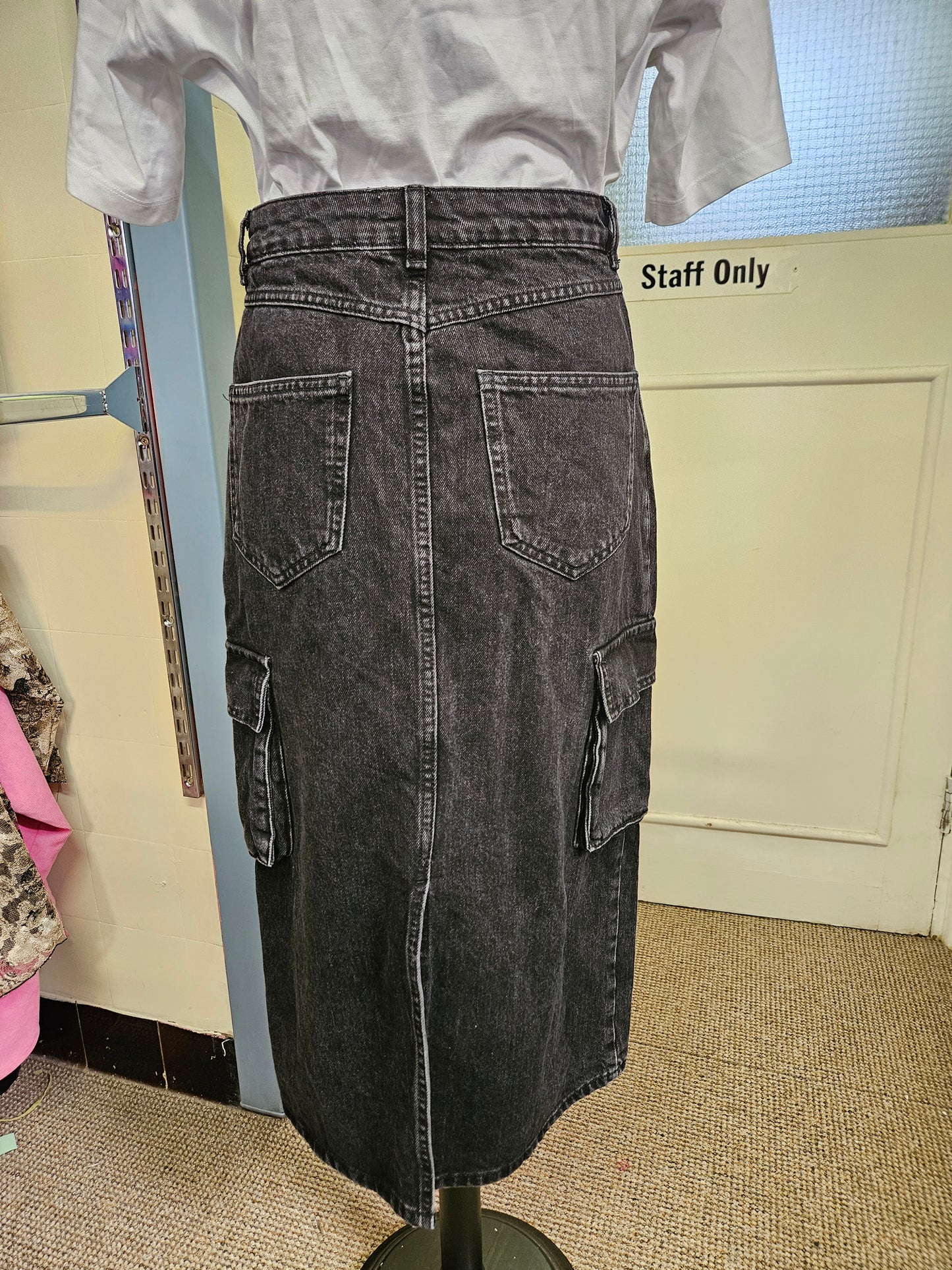 Savida, black denim, cargo skirt, size S