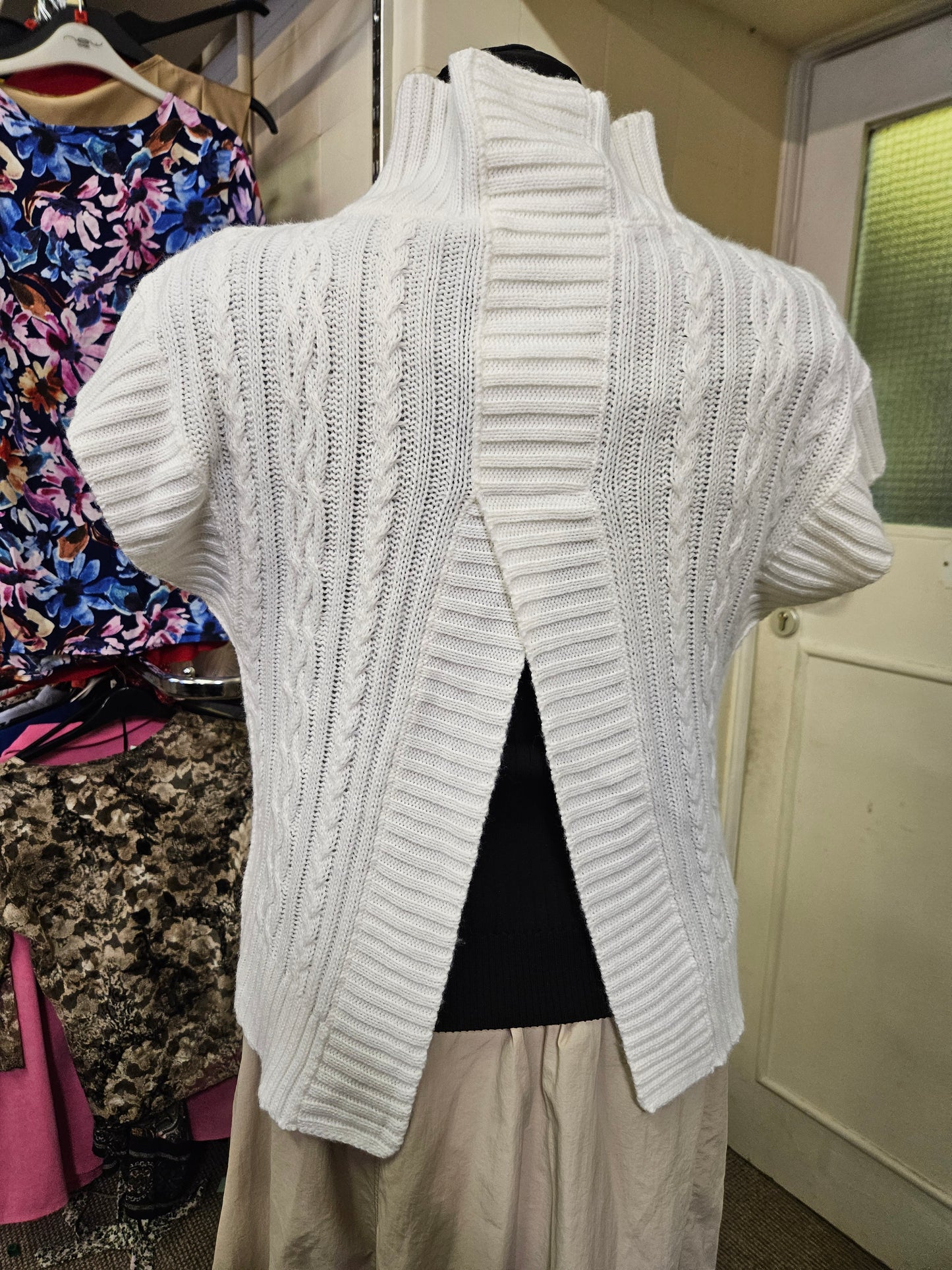M&S, Cable-Knit, sleeveless turtleneck sweater, size 14