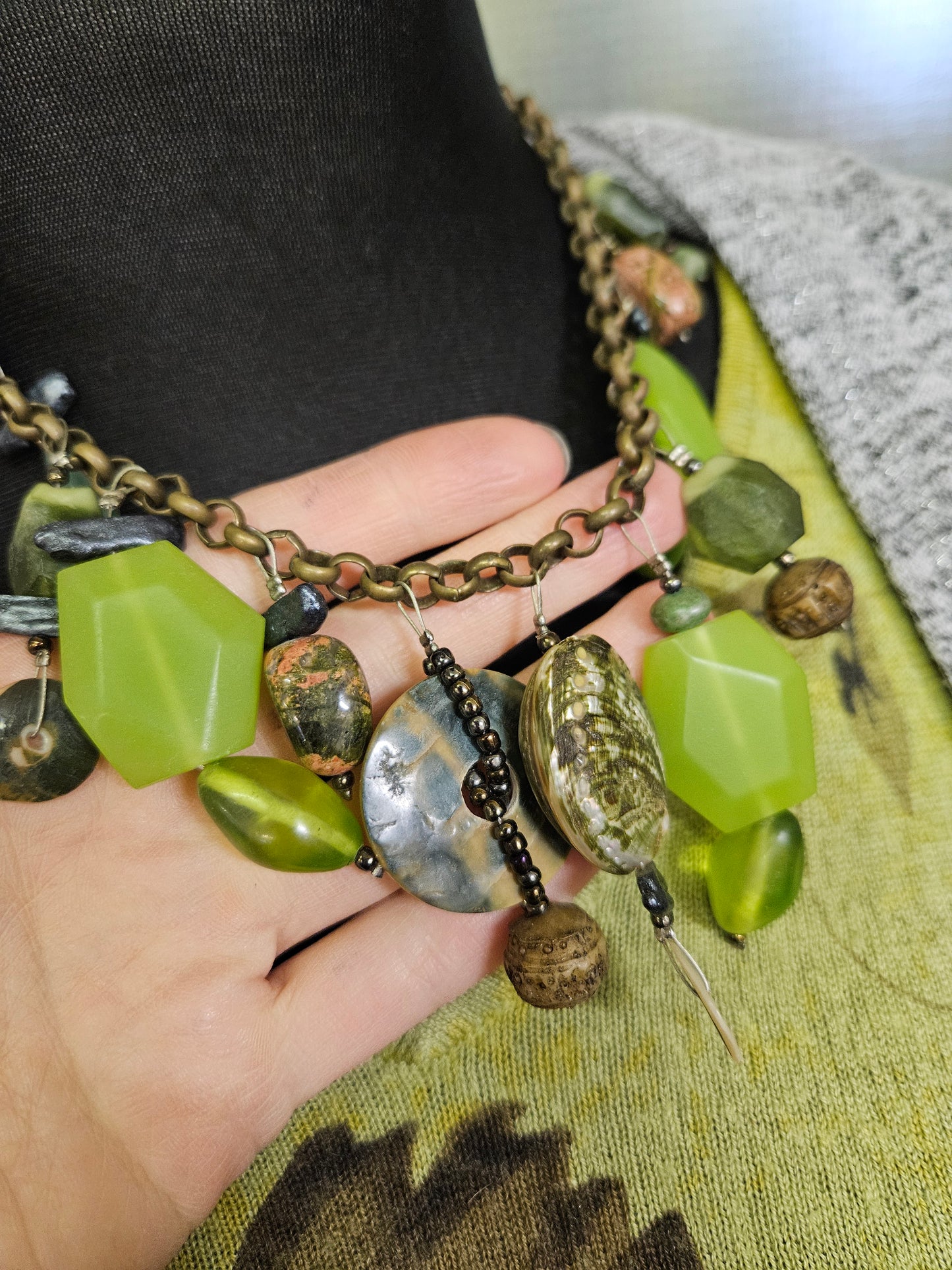 Green tear drop style necklace