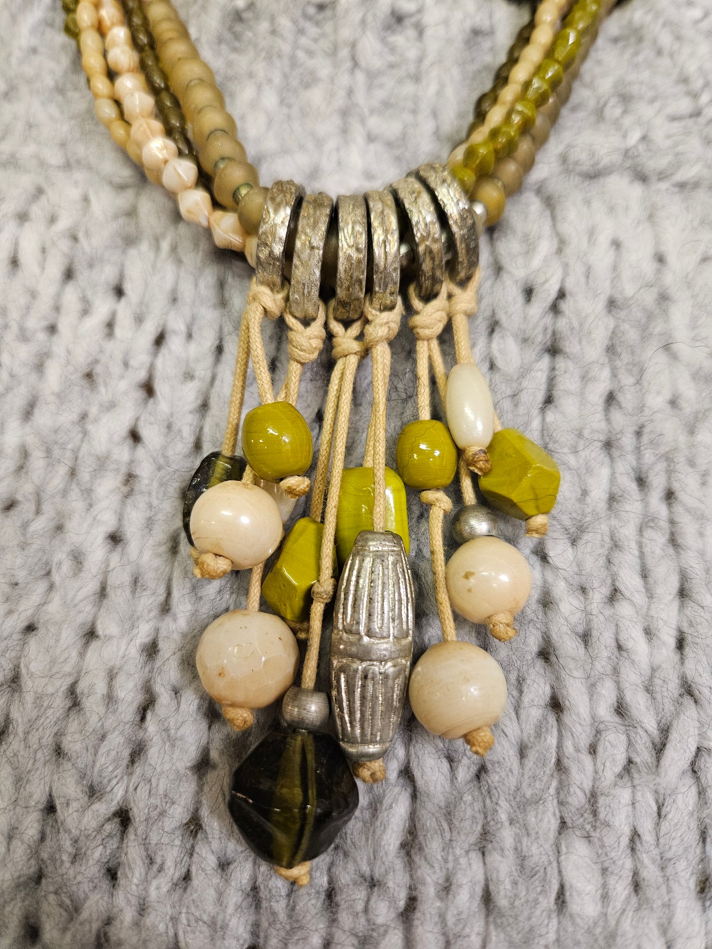 Lime green/green/beige statement necklace