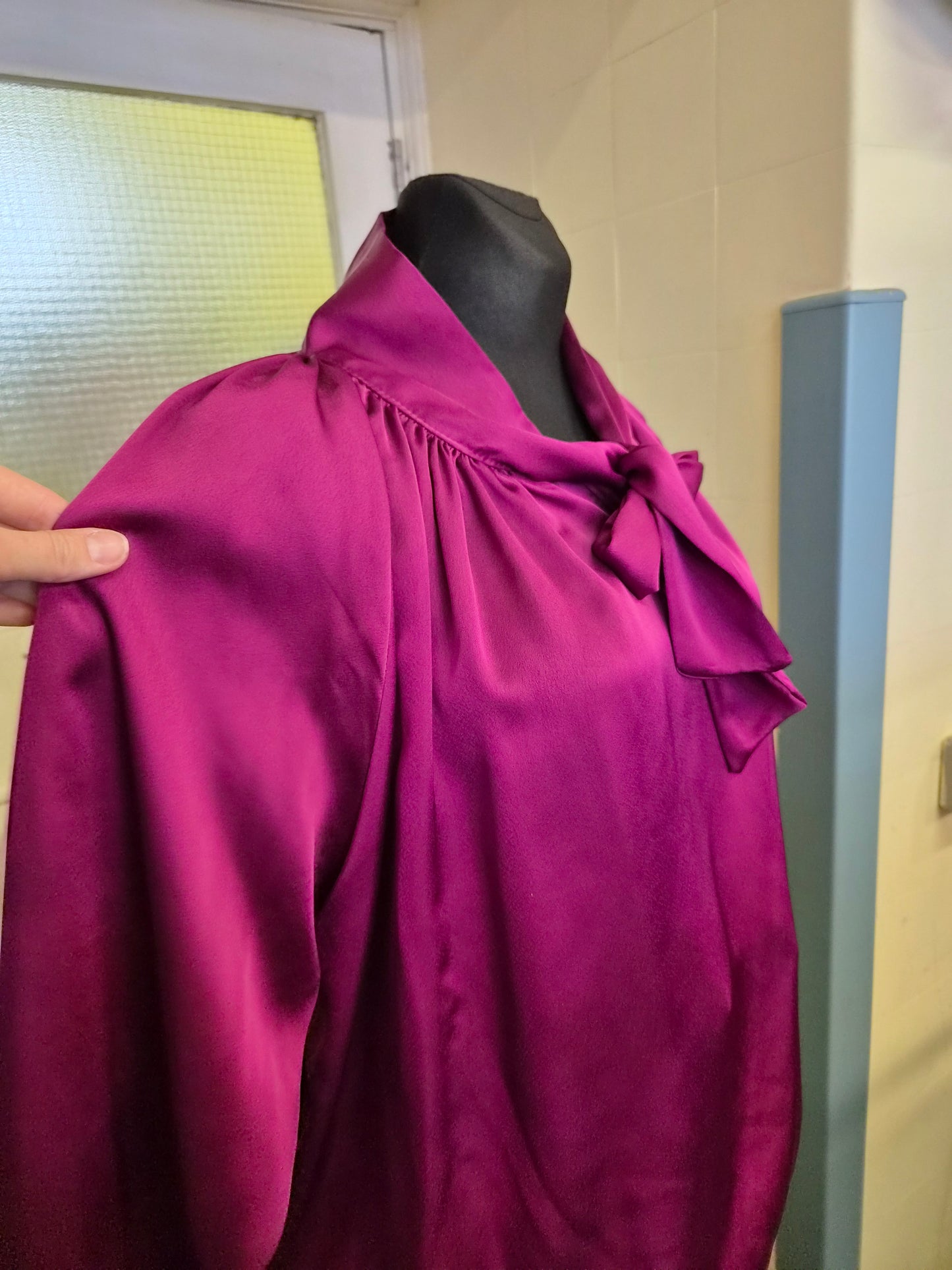 Pala D'oro magenta, satin blouse, size L
