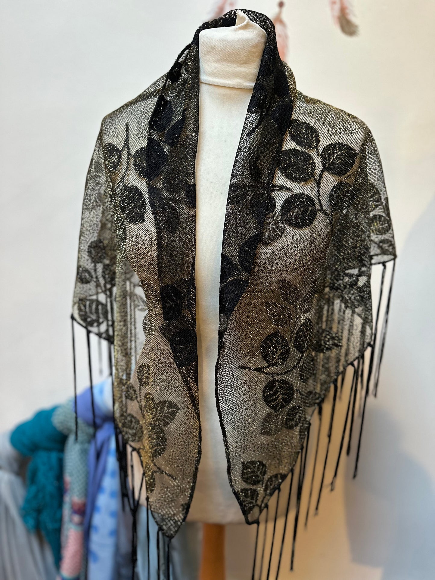 Black & Gold Shimmer Fringed Scarf