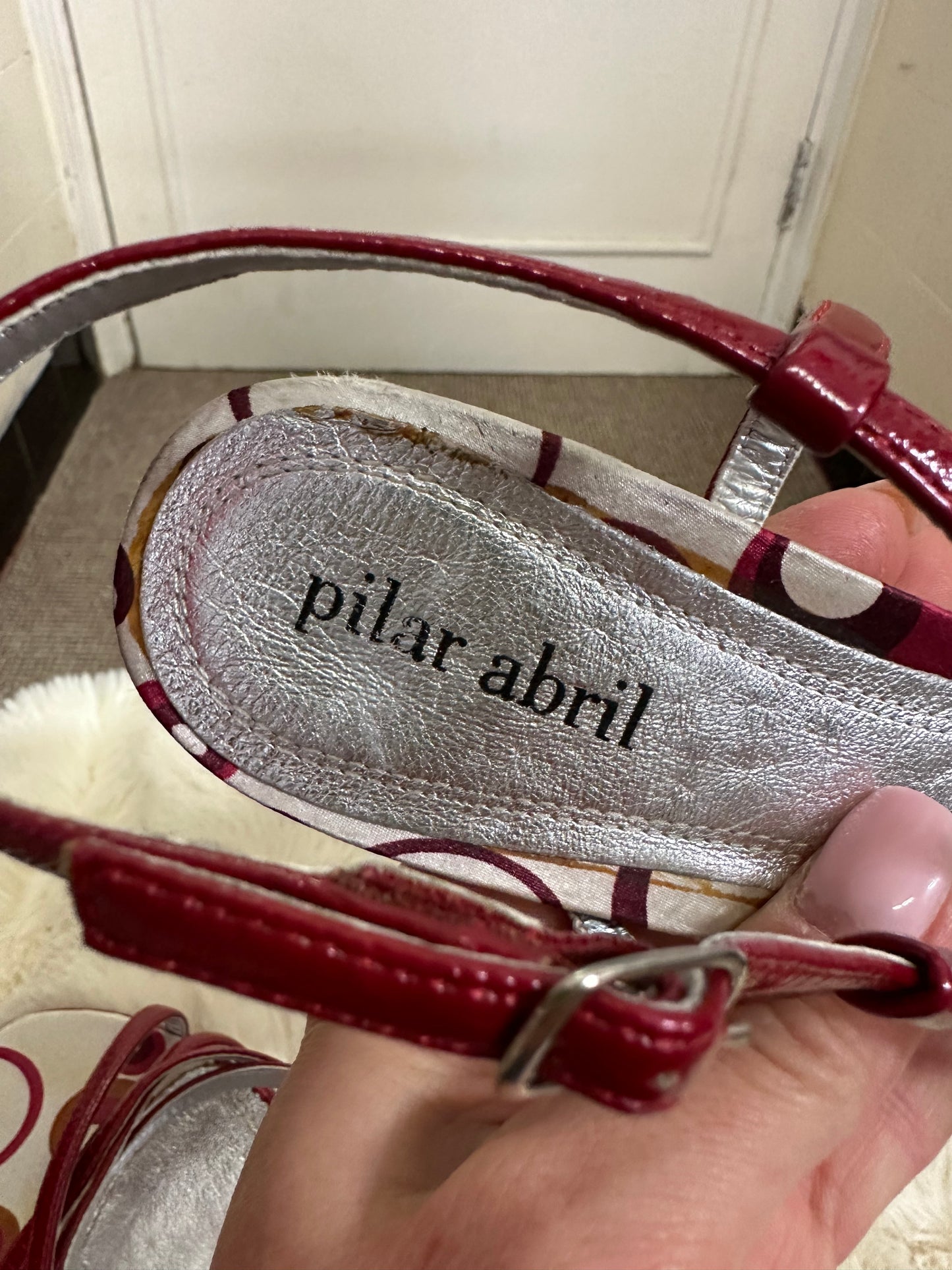 Pilar Abril Red Leather Sandals Size 6