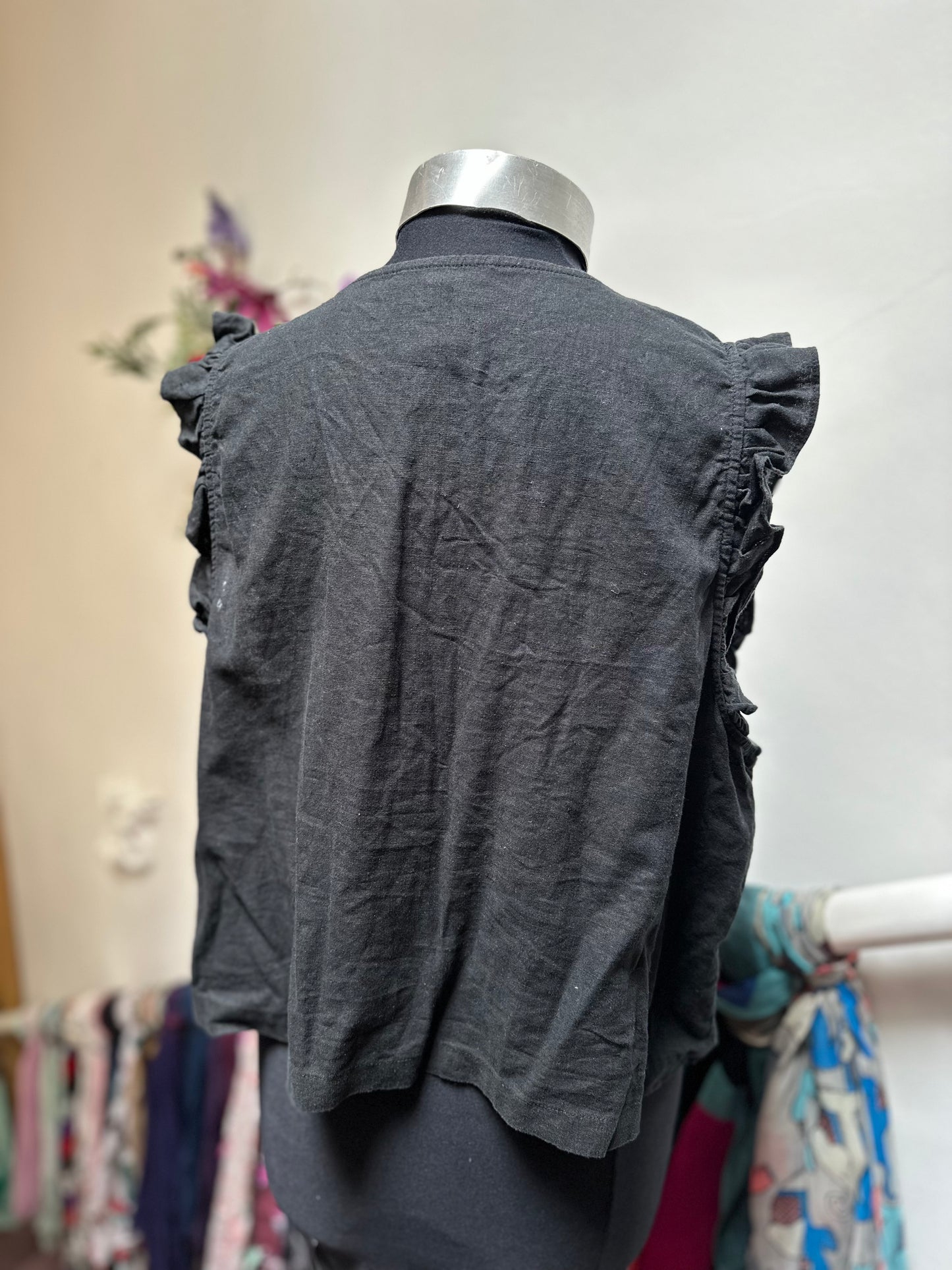 Madewell Black Linen Blend Top Size 16
