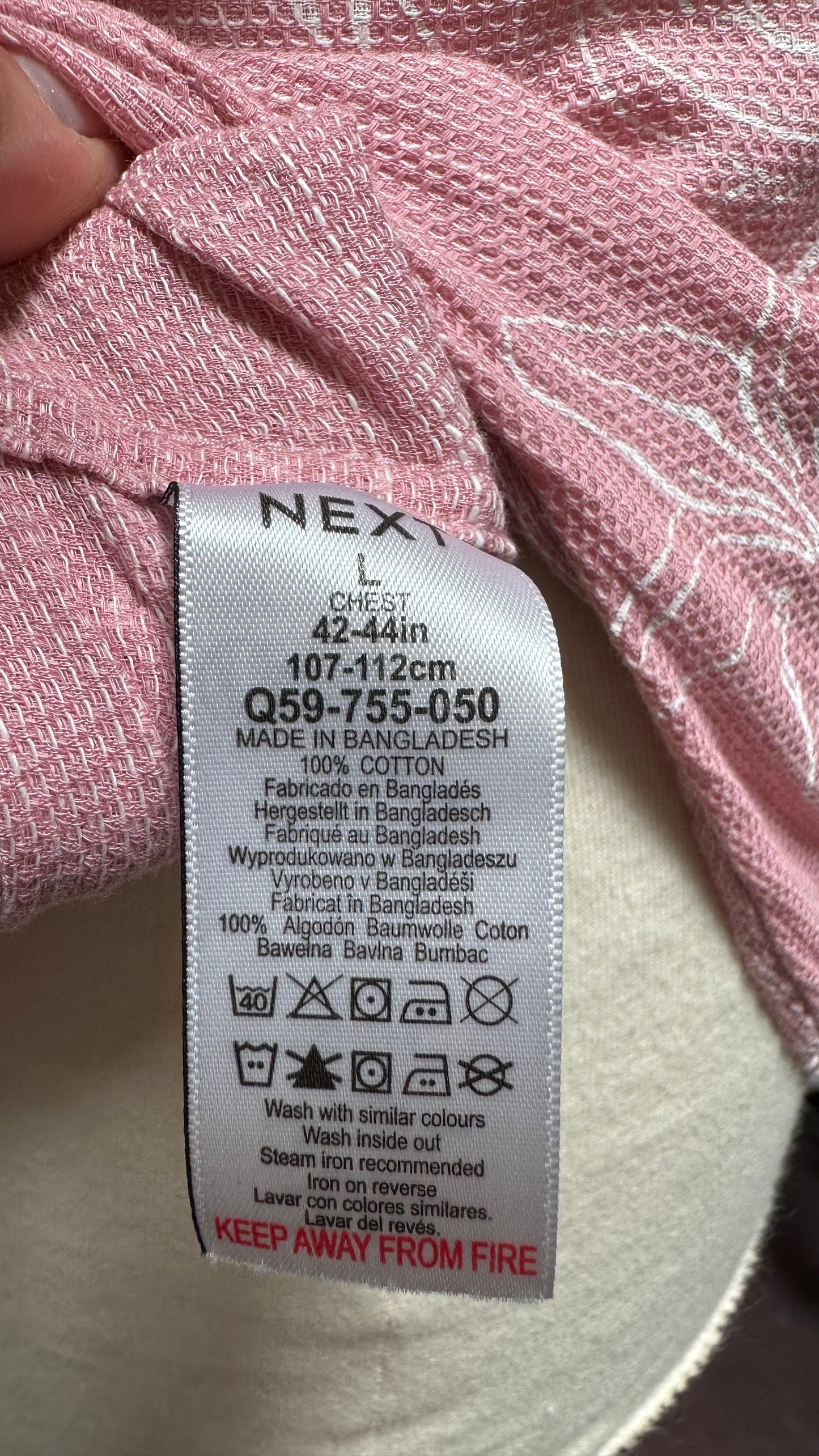 Next Pink Shirt Size L 100% Cotton