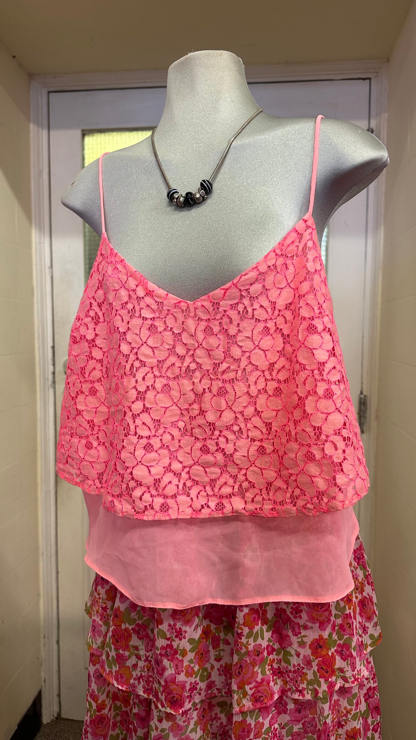 New Look Lace Overlay String Top Size 12