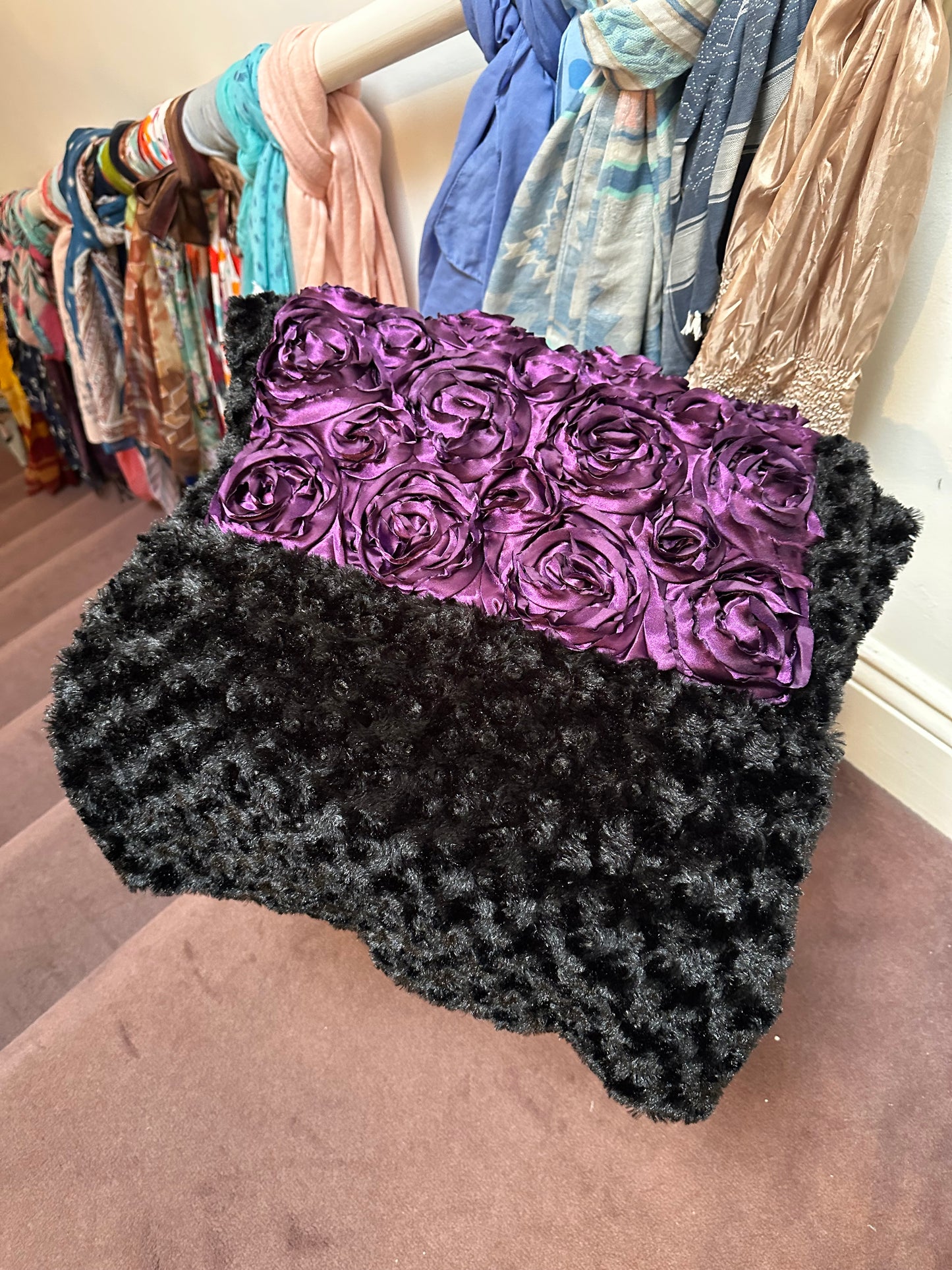 Maxi Winter Shawl with Purple Roses