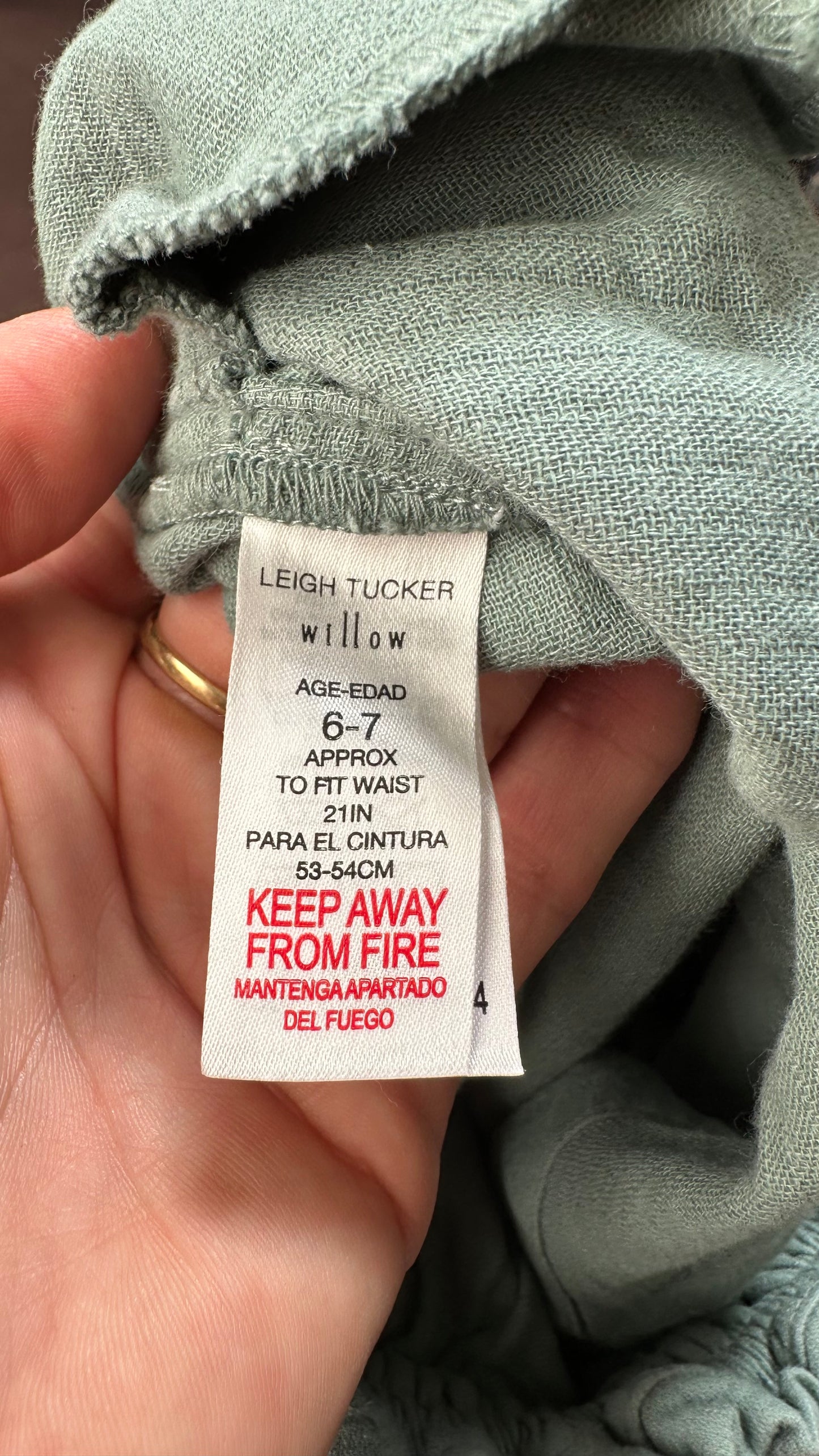 Leigh Tucker Sage Green 100% Cotton Skirt Age 6-7