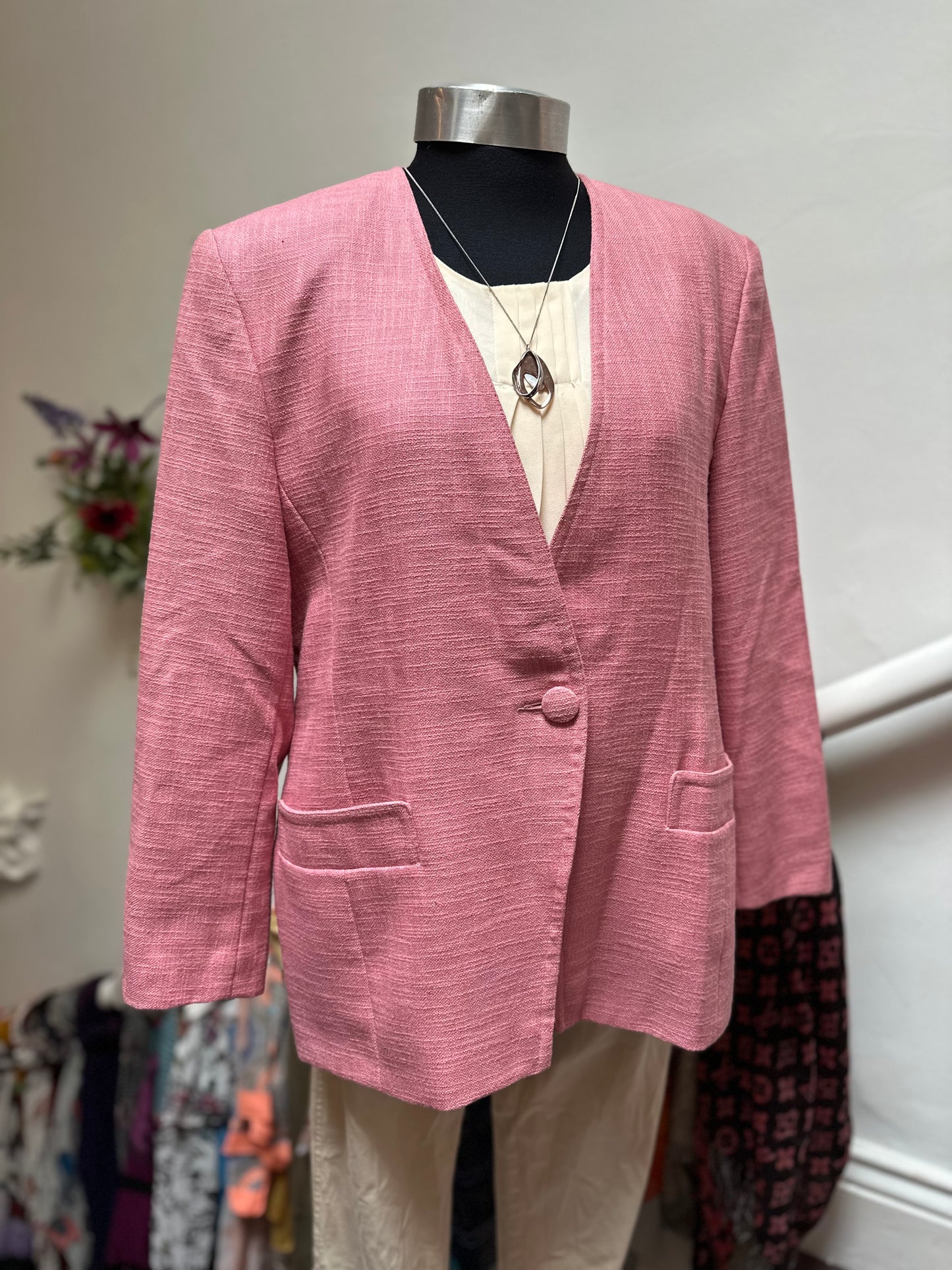 Libra Pink Blazer Linen/Cotton Blend Size 14