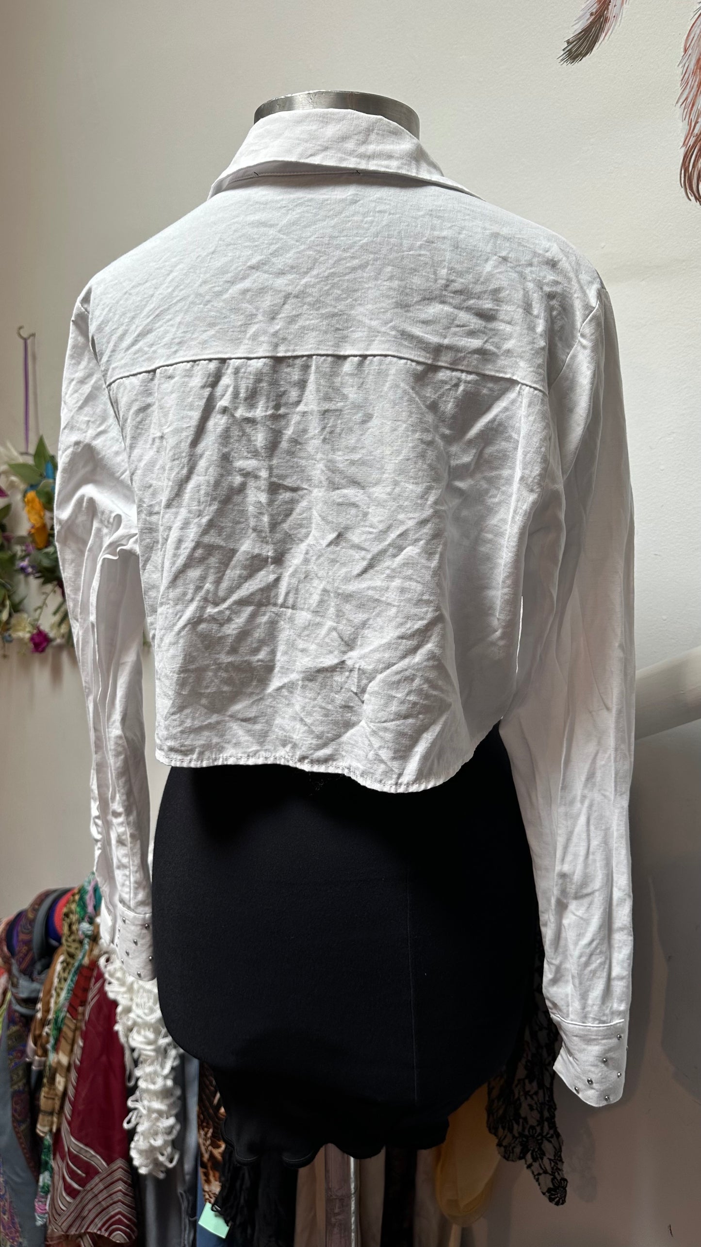 Primark White Cropped Blouse with Stud Detailing Size M
