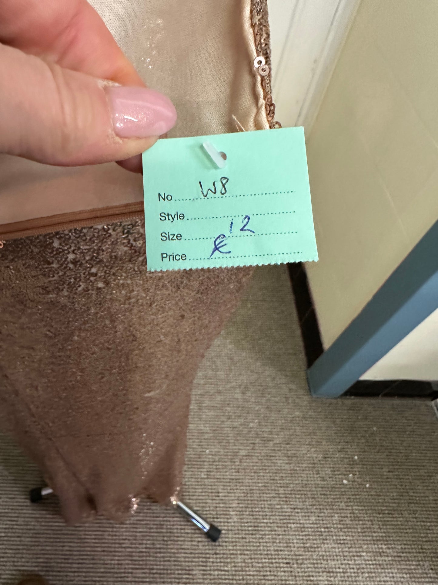 Rose Gold Sequin Occasion Wear Dress Size 12 (small patch of sequins missing, see photo)