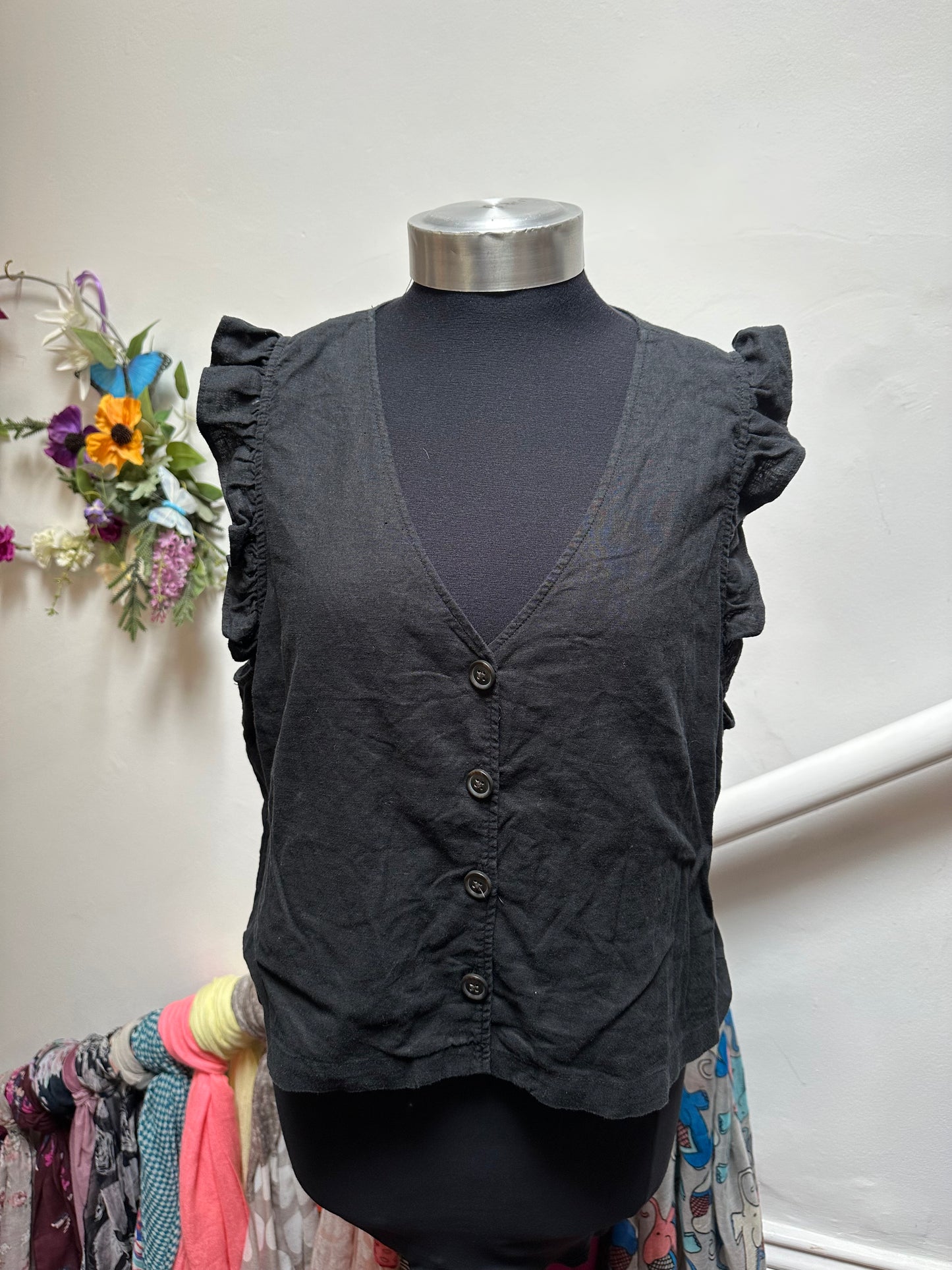 Madewell Black Linen Blend Top Size 16