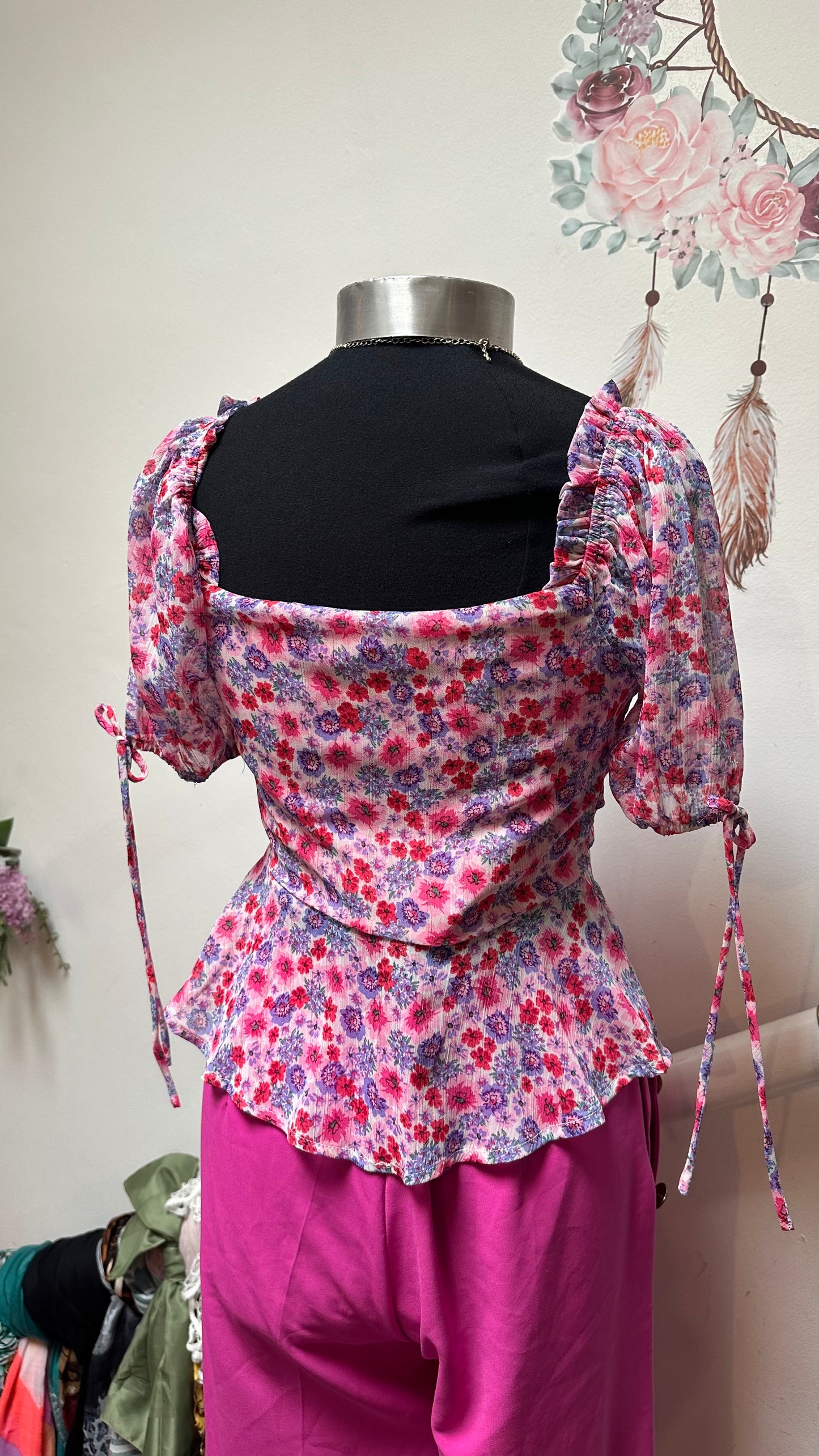 Pink Floral Sweetheart Top Size 8