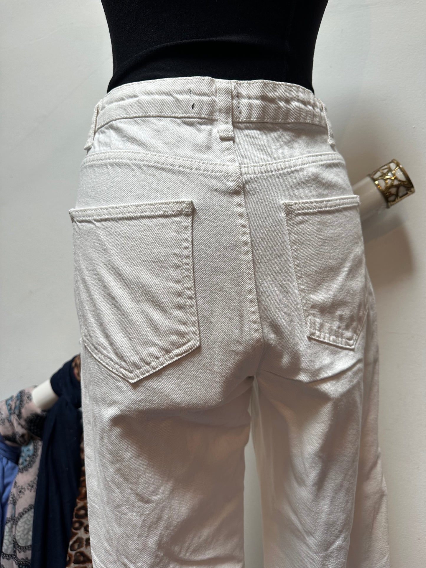 Pretty Little Thing White Fringe Jeans 100% Cotton Size 8