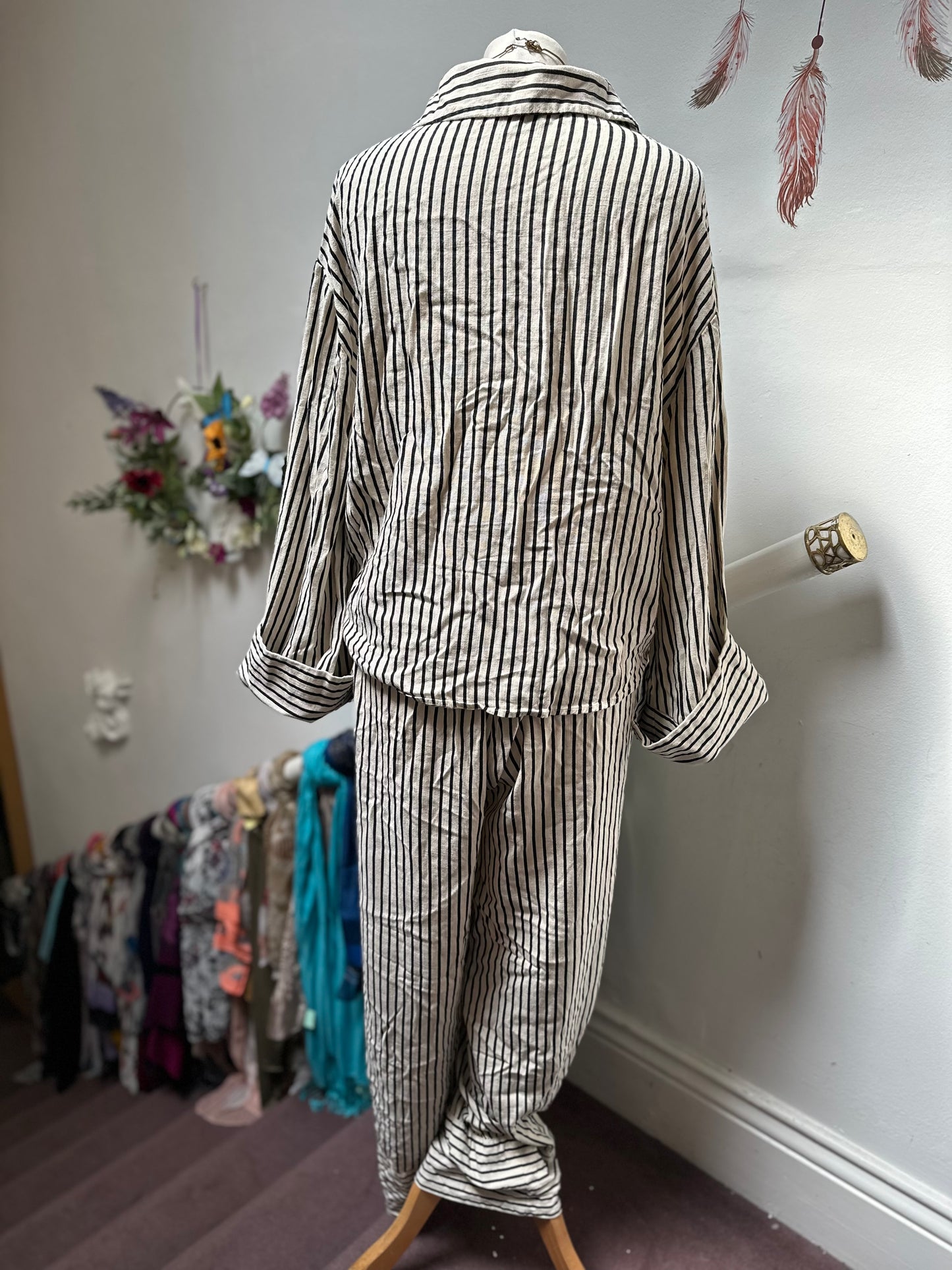 F&F Stripe Shirt with 15% Linen Size 16 Matching Trousers Available