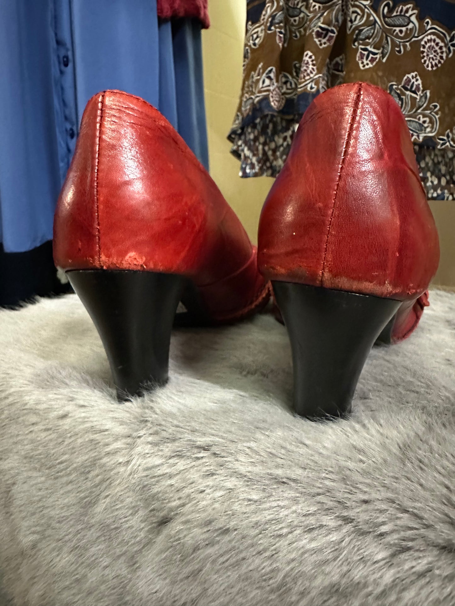 Grodecki Red Leather Pumps Size 6.5 Slightly scuffed on rear, see last photo