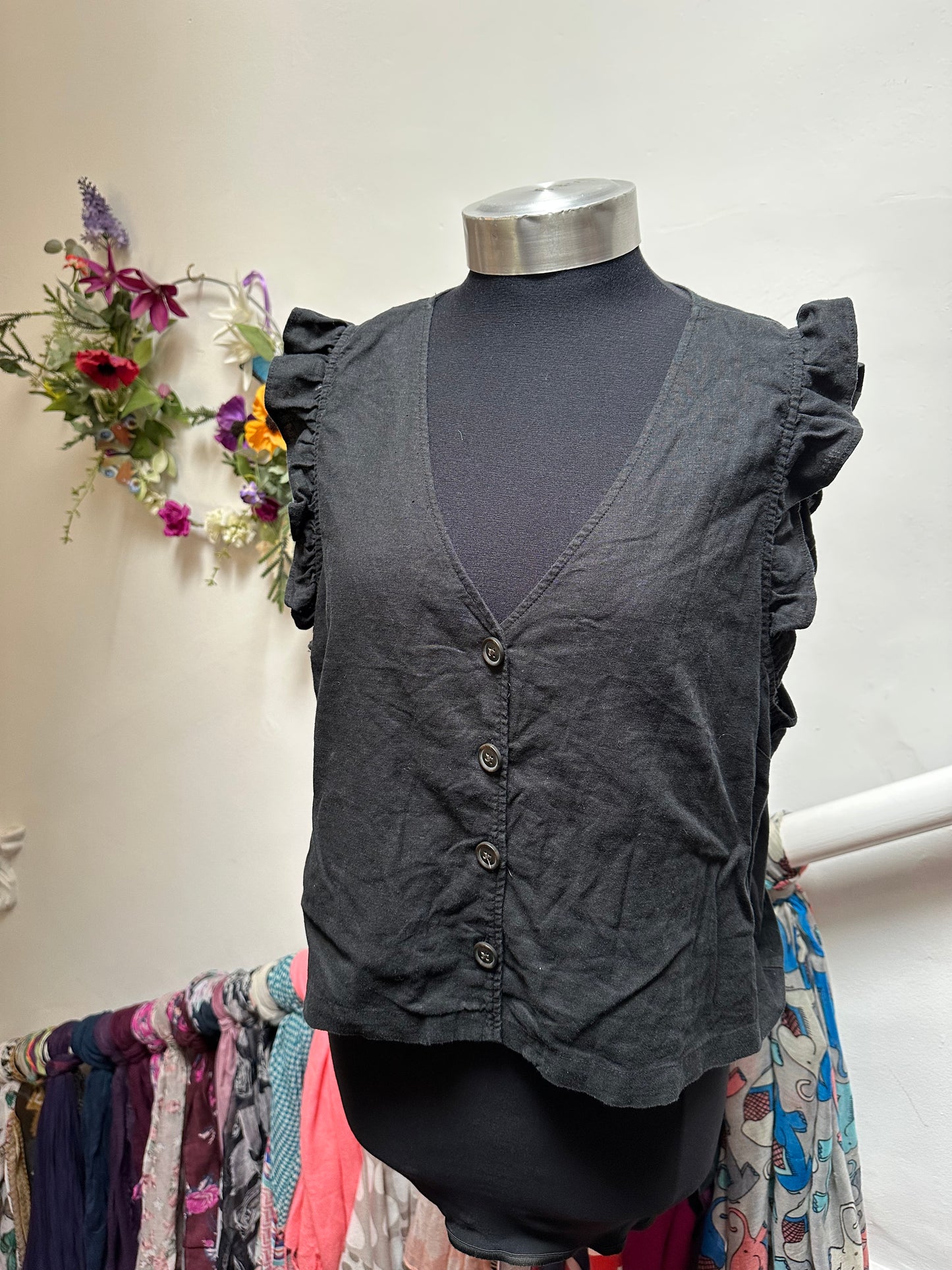 Madewell Black Linen Blend Top Size 16