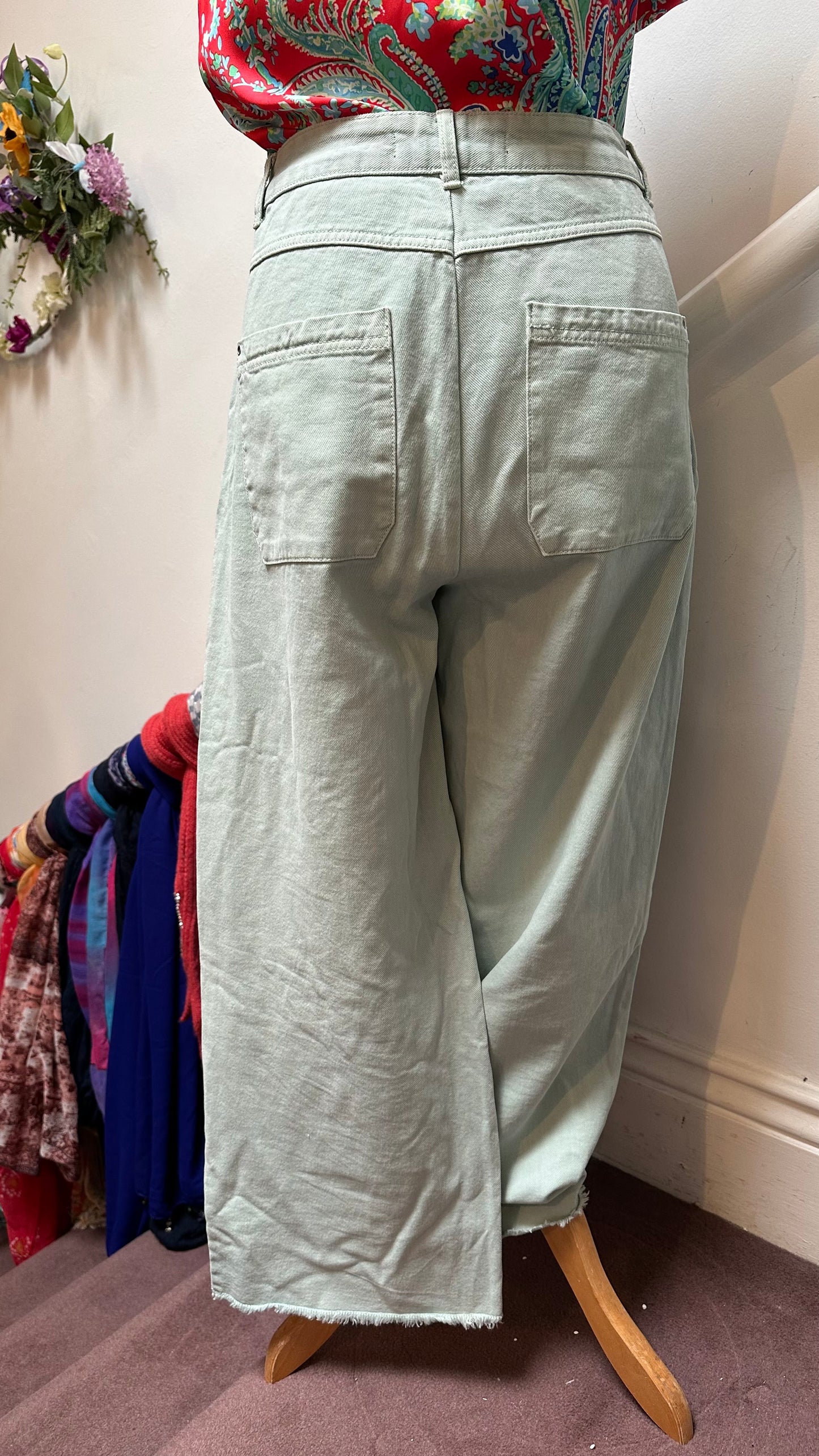 Dunnes Mint Green Crop Wide Leg Jeans Size 12