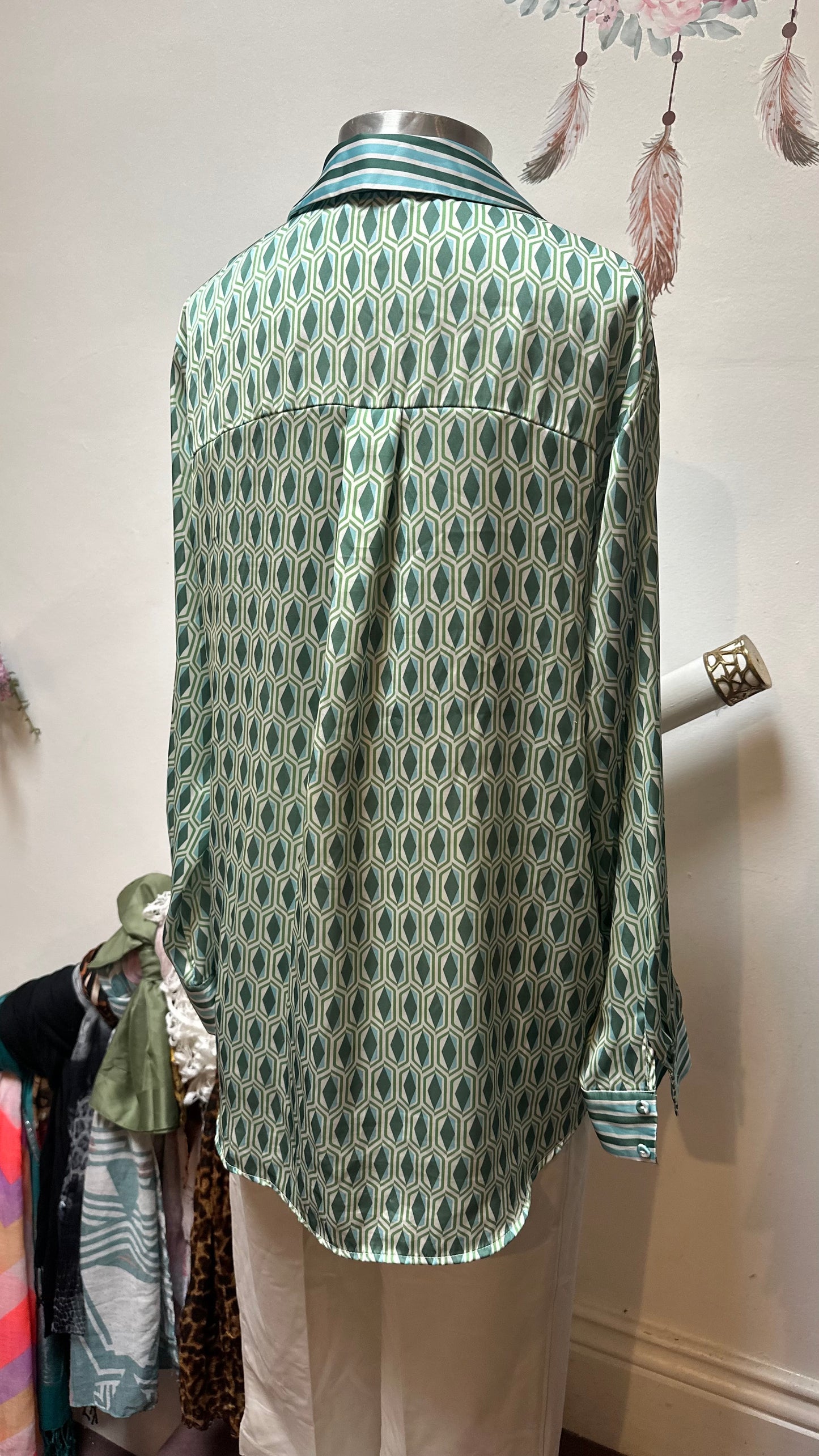 Gallery Elegant Duck Egg Pattern Blouse Size 12