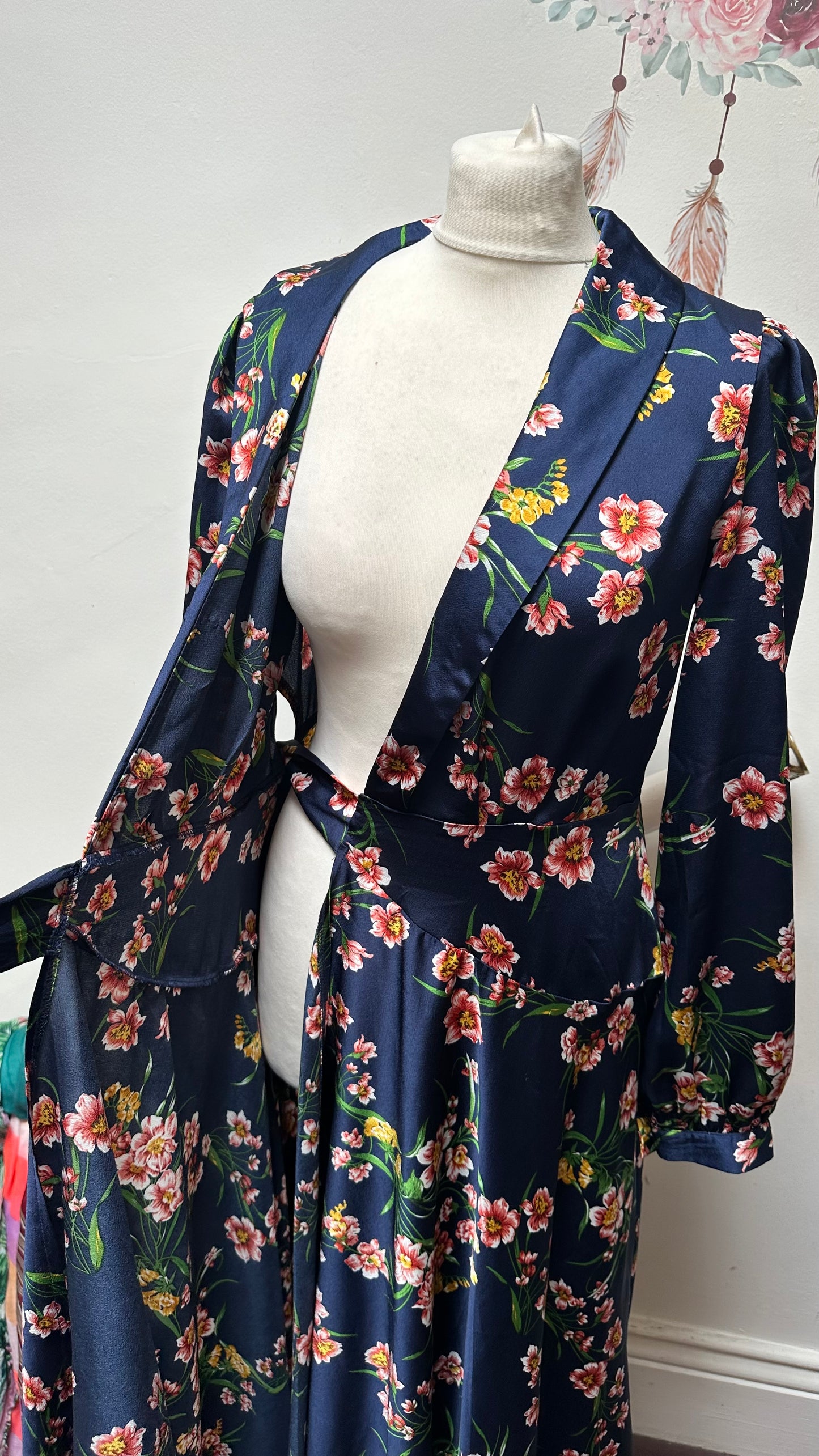Boohoo Navy Floral Maxi Wrap Dress Size 12