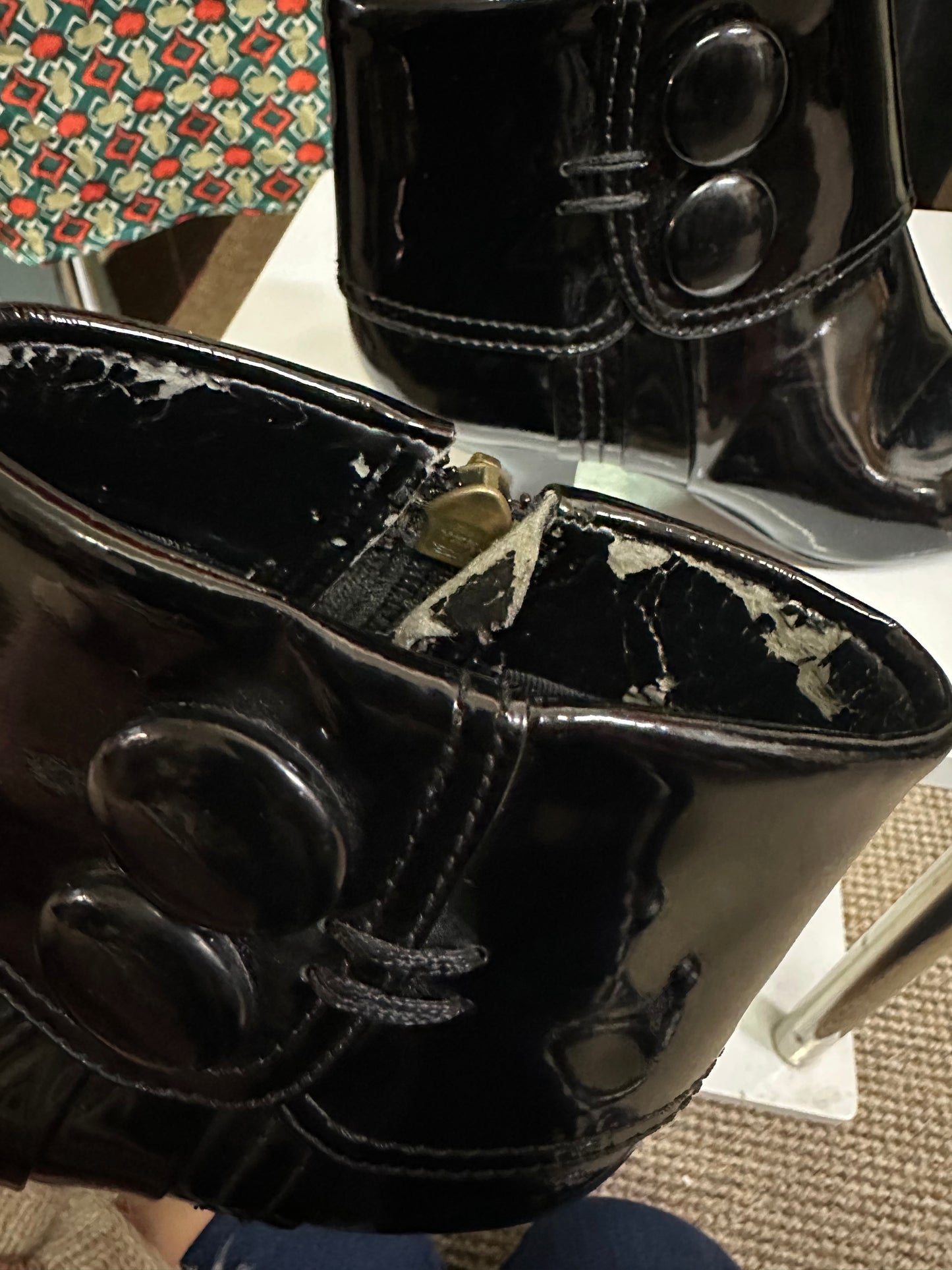 Clarks Patent Low Heel Boots Size 4 (signs of wear on the inside of one boot (see last photo)