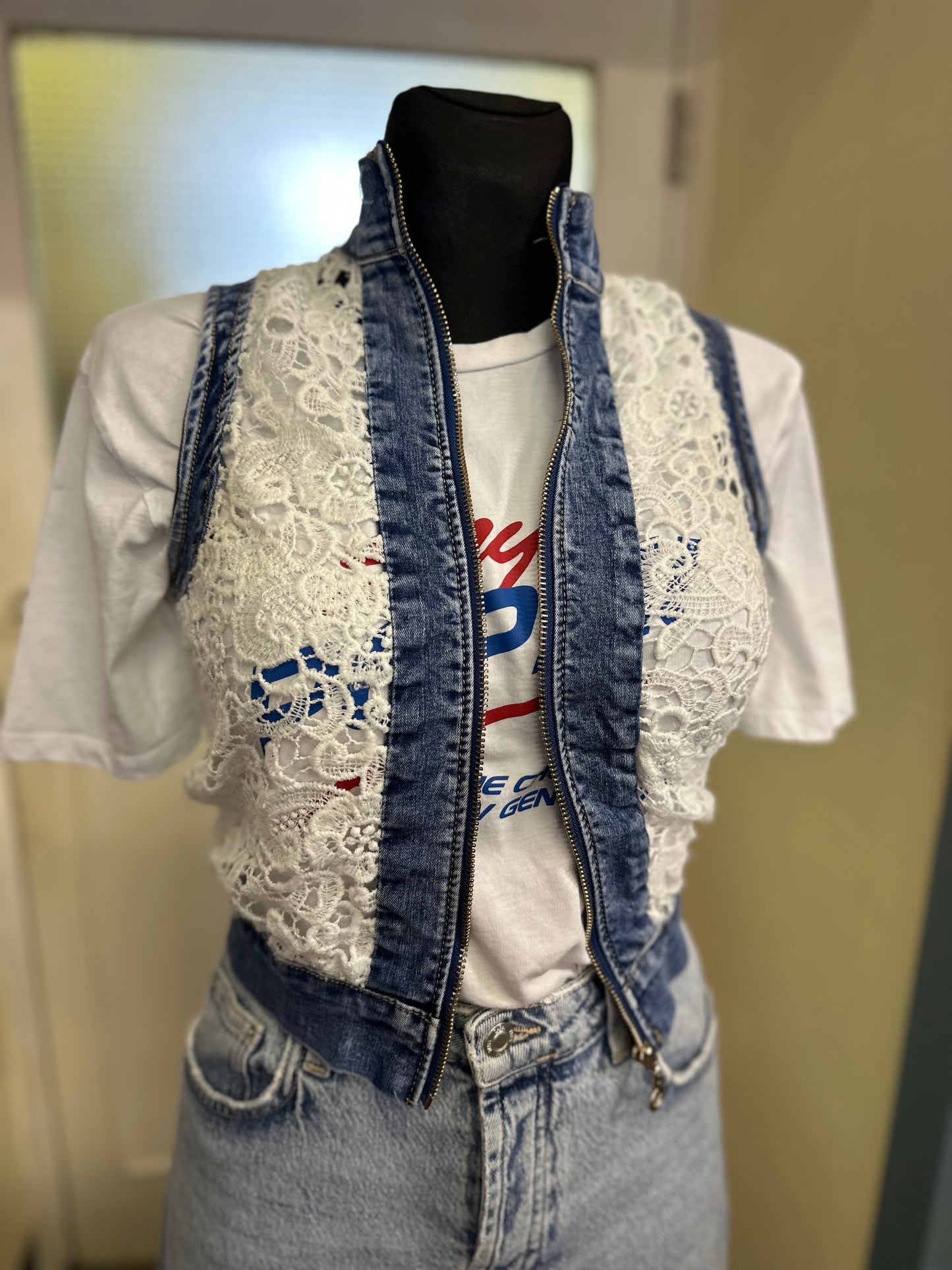 Denim & Crochet Vest Size XS