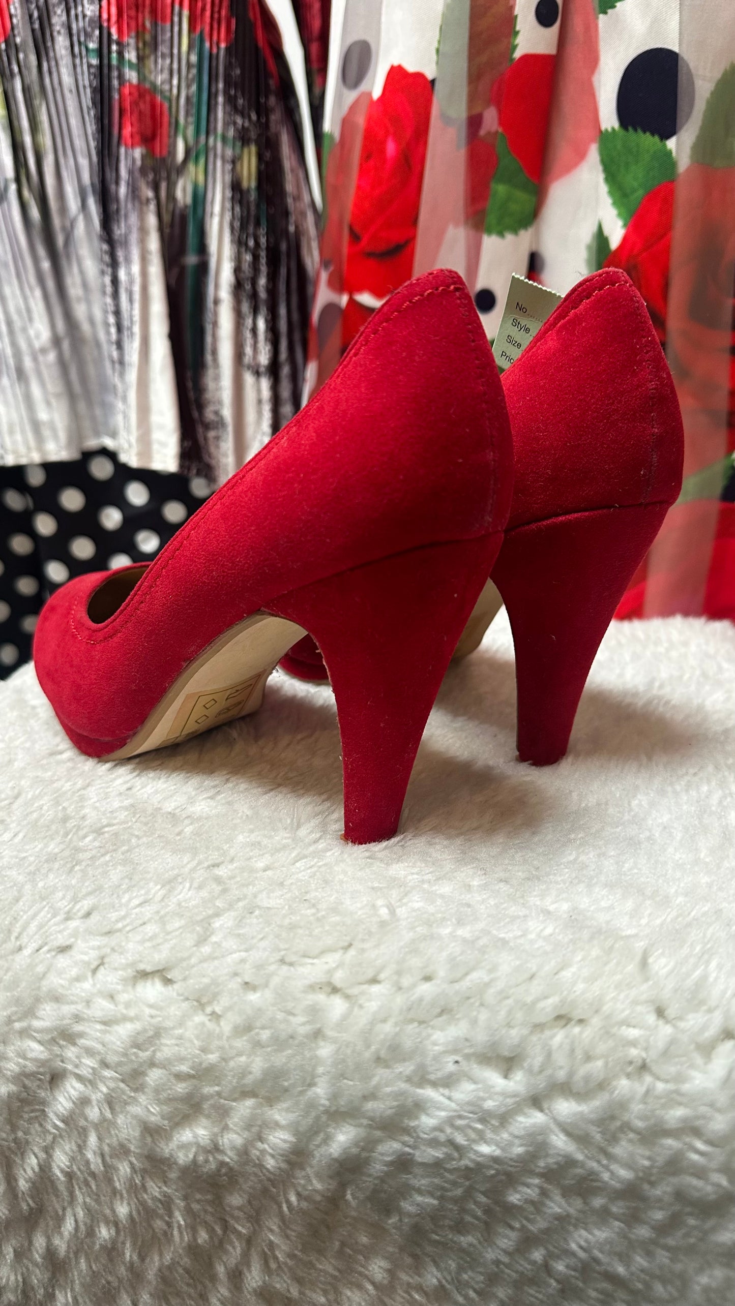 Red Faux Suede Pumps As New Size 6