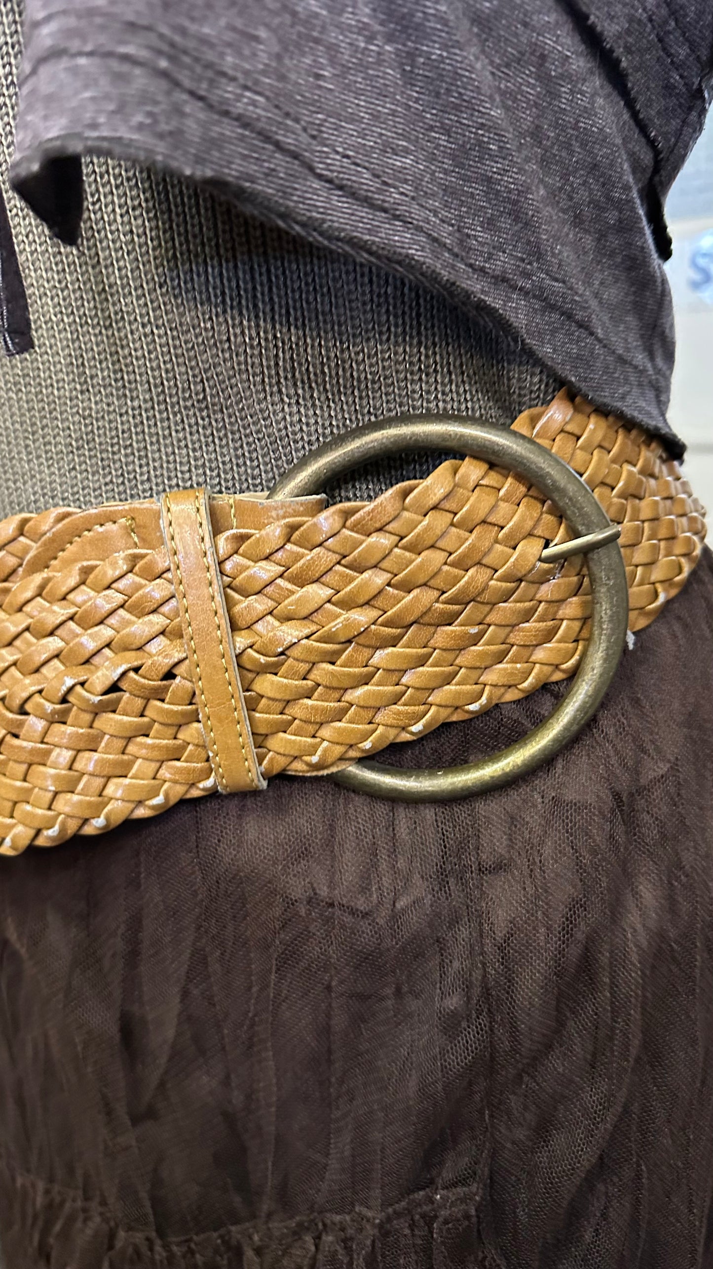 Tan PU Wide Waist Belt Size S