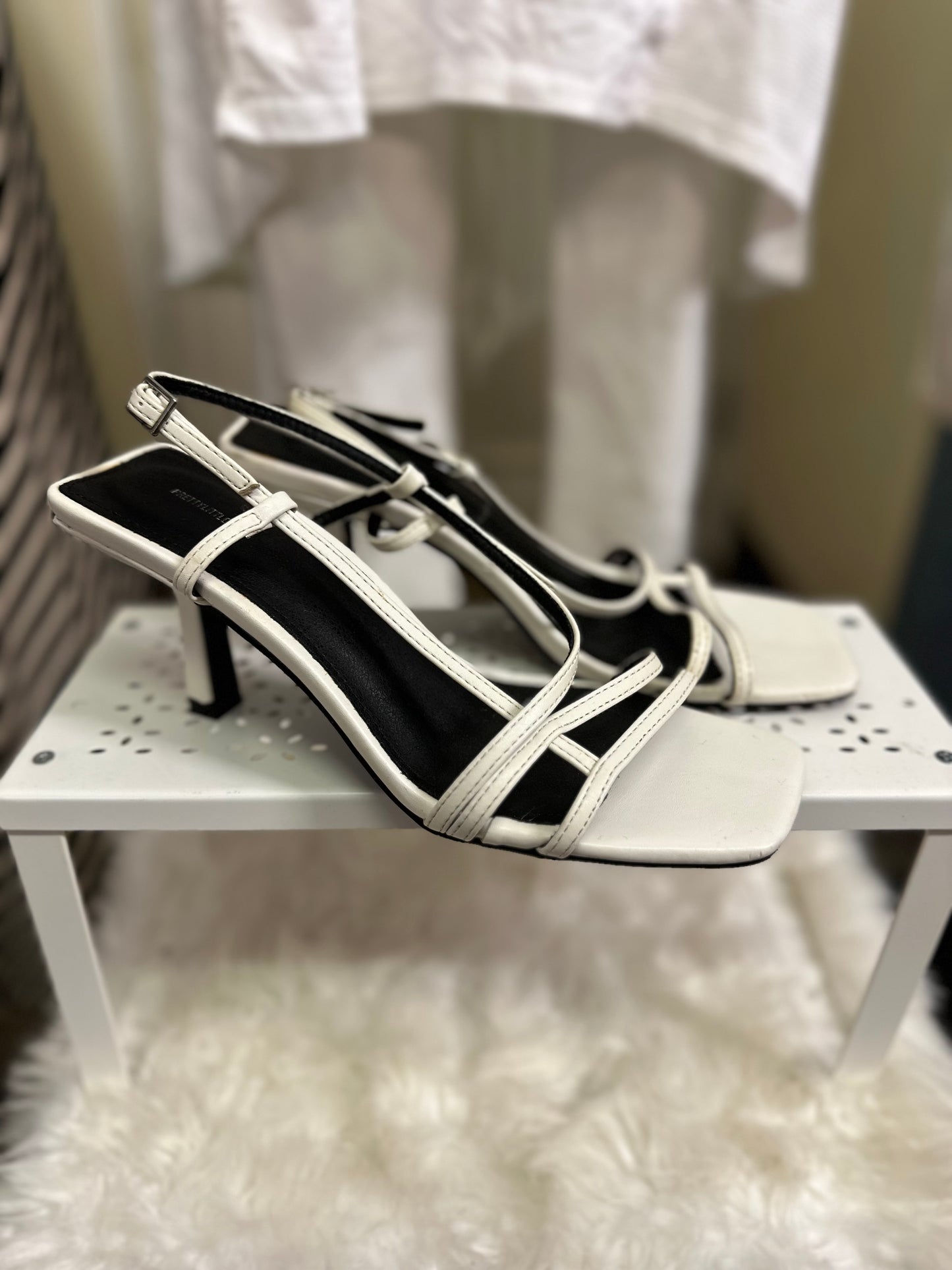 Pretty Little Thing White Sandals Size 5 (few slight scuffs)