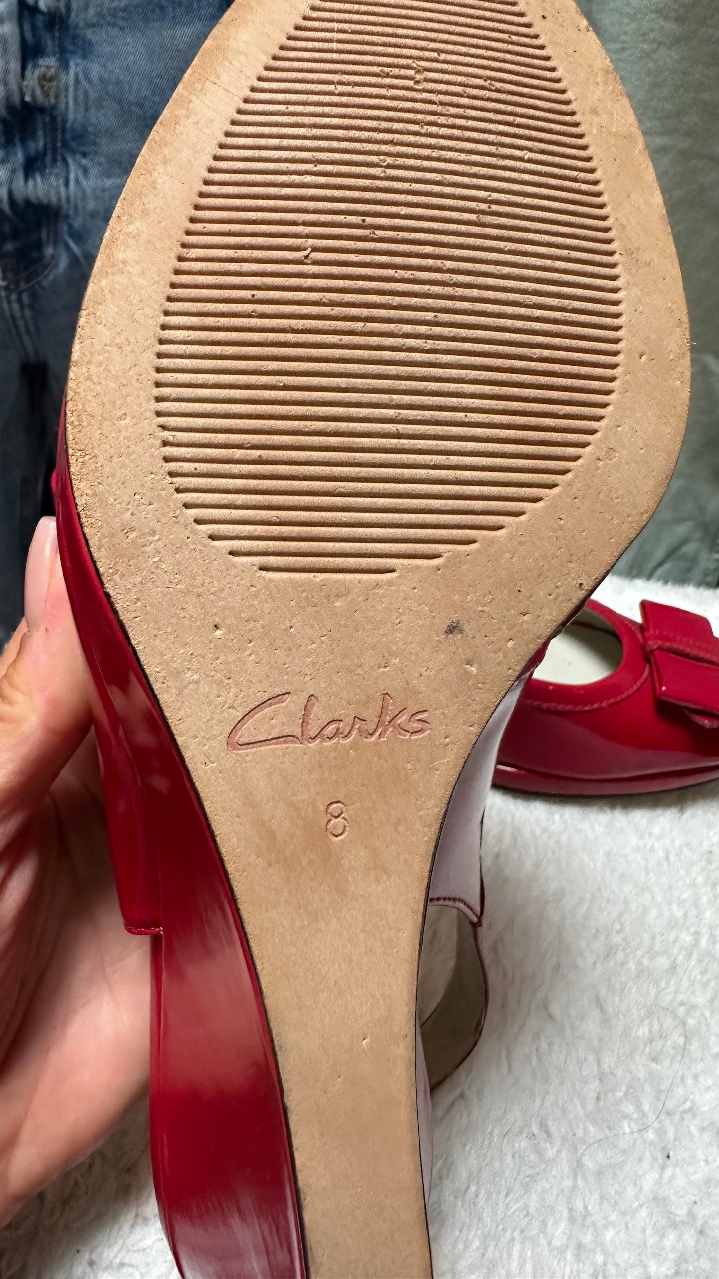 Clark’s Red Patent Peep Toes Size 8