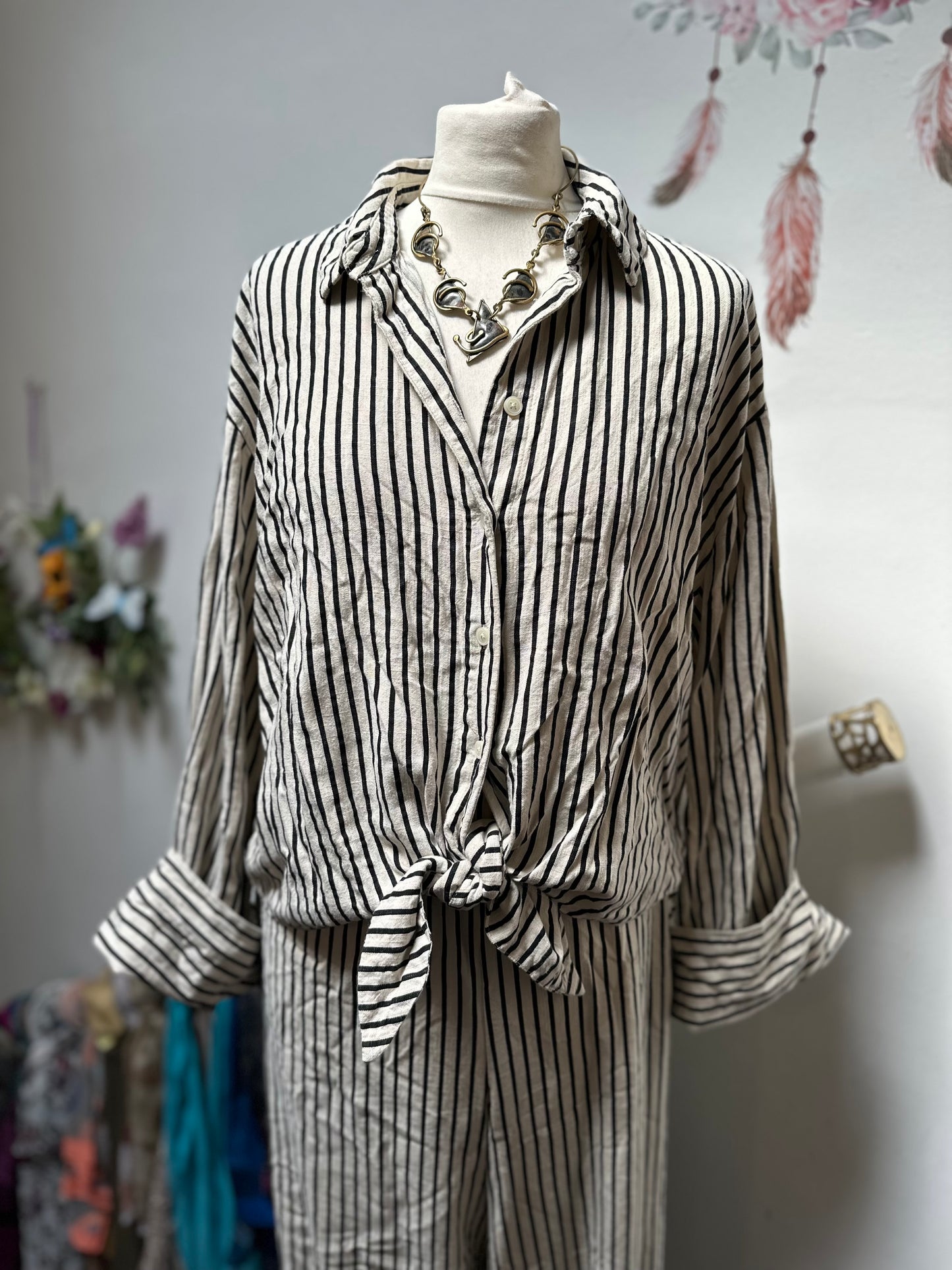 F&F Stripe Shirt with 15% Linen Size 16 Matching Trousers Available