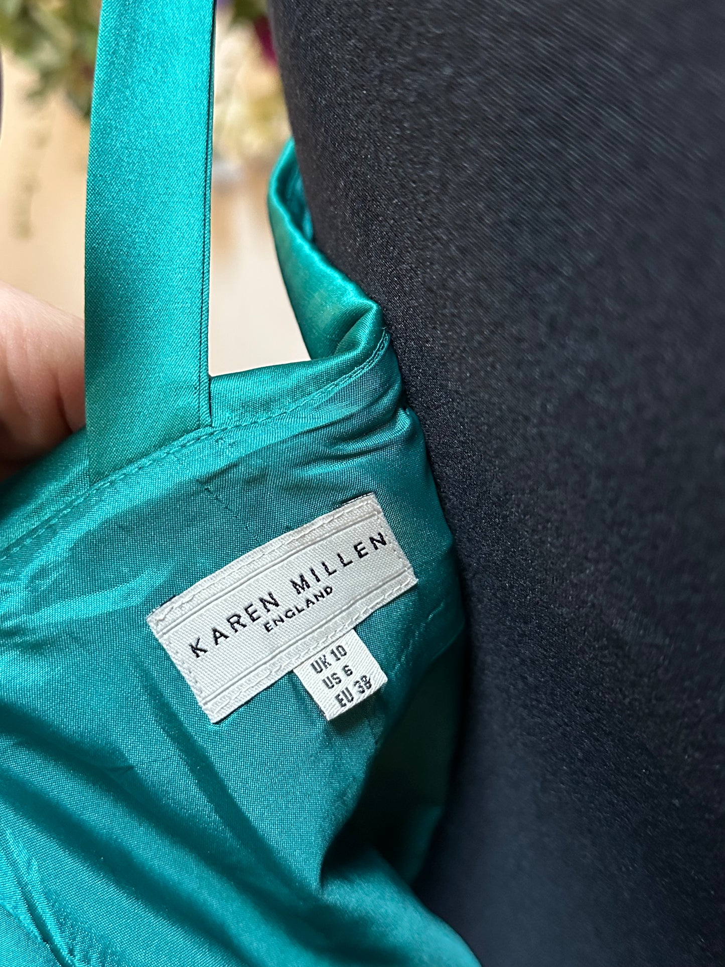 Designer Karen Millen Green Satin One Shoulder Statement Dress Size 10