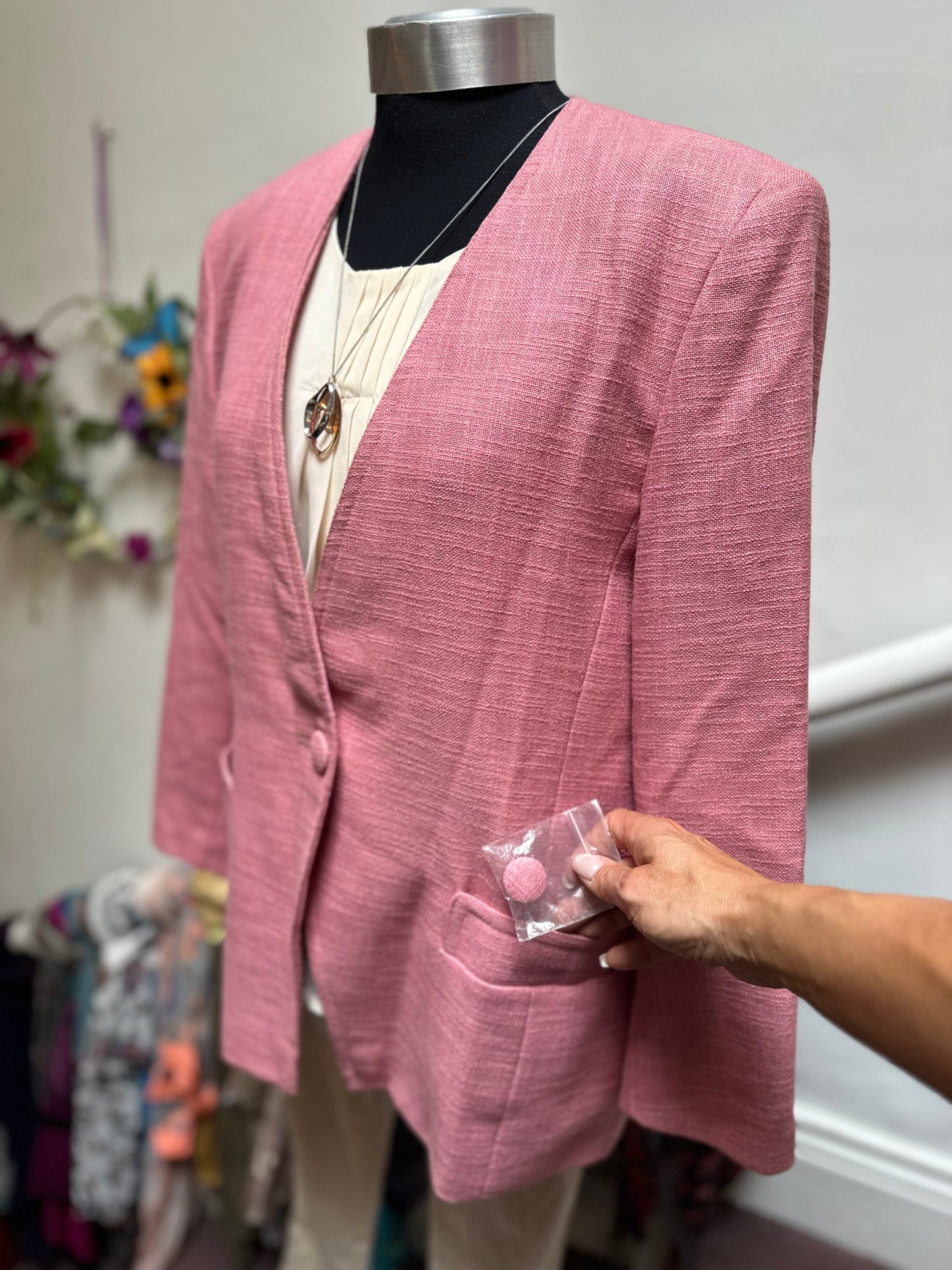 Libra Pink Blazer Linen/Cotton Blend Size 14