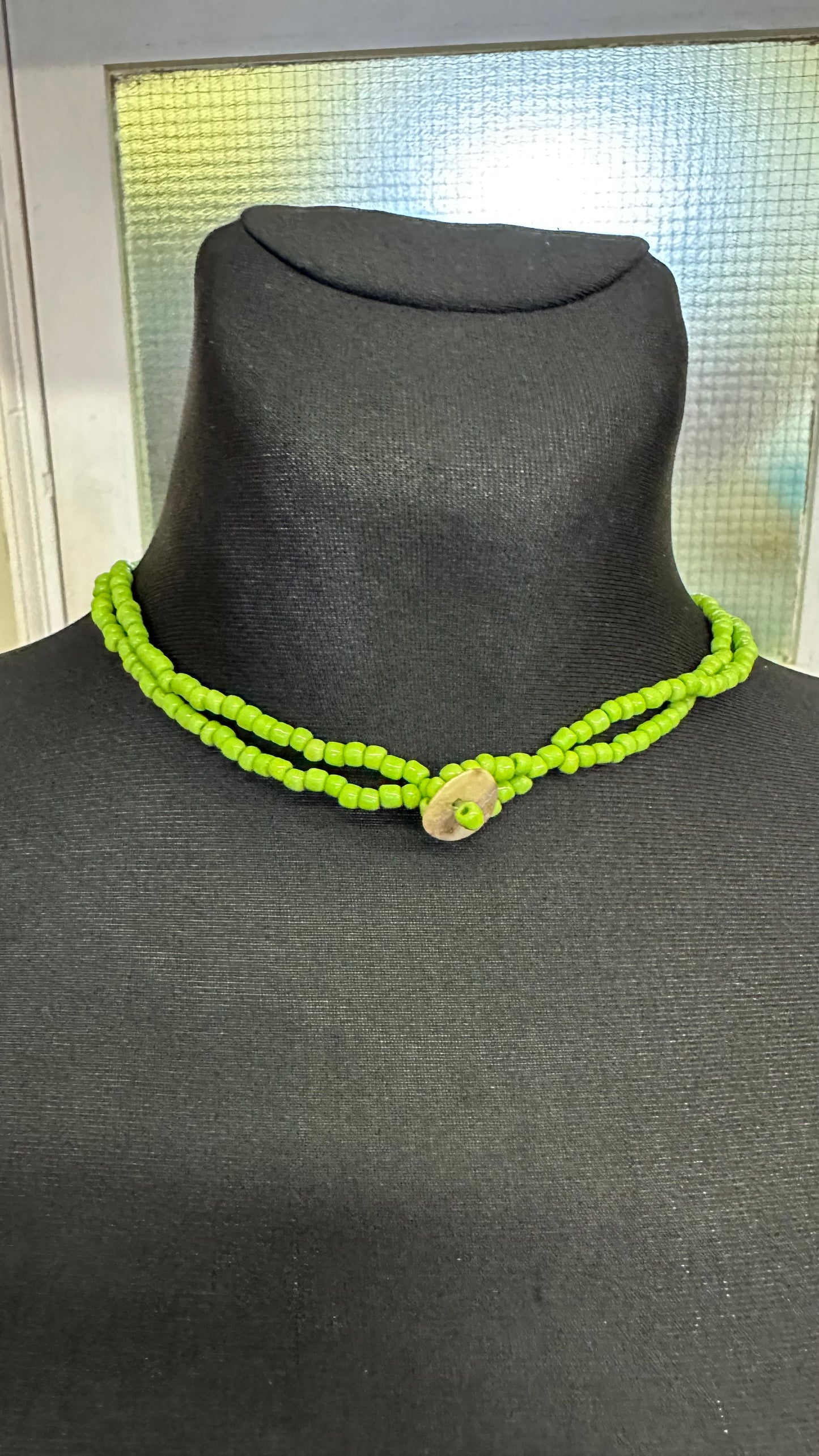 Lime Green Beaded Shell Necklace